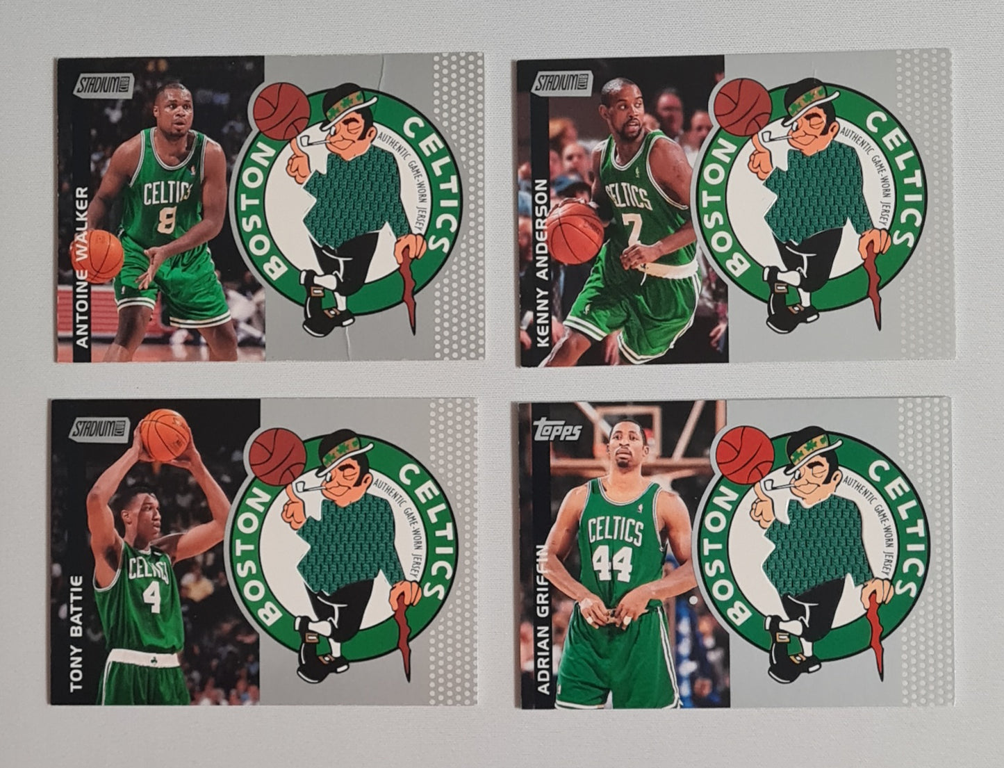 NBA Basketball (Lot of 4) - 2001 Topps Stadium Club Boston Celtics - Authentic Game-Worn Jersey (in Logo) /Patch