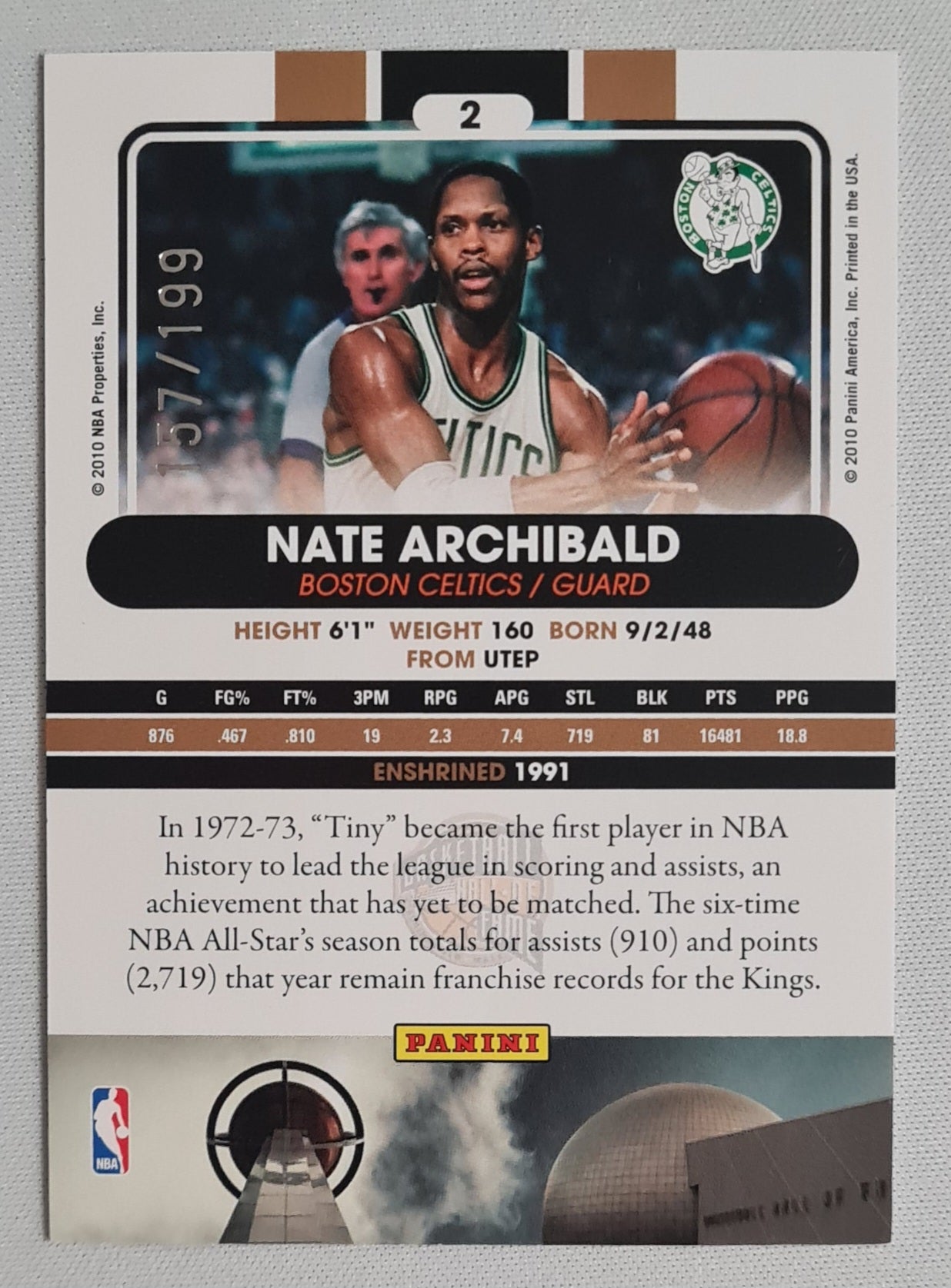 Nate Archibald - 2010 Panini Basketball Hall of Fame NBA Boston Celtics #2 /199