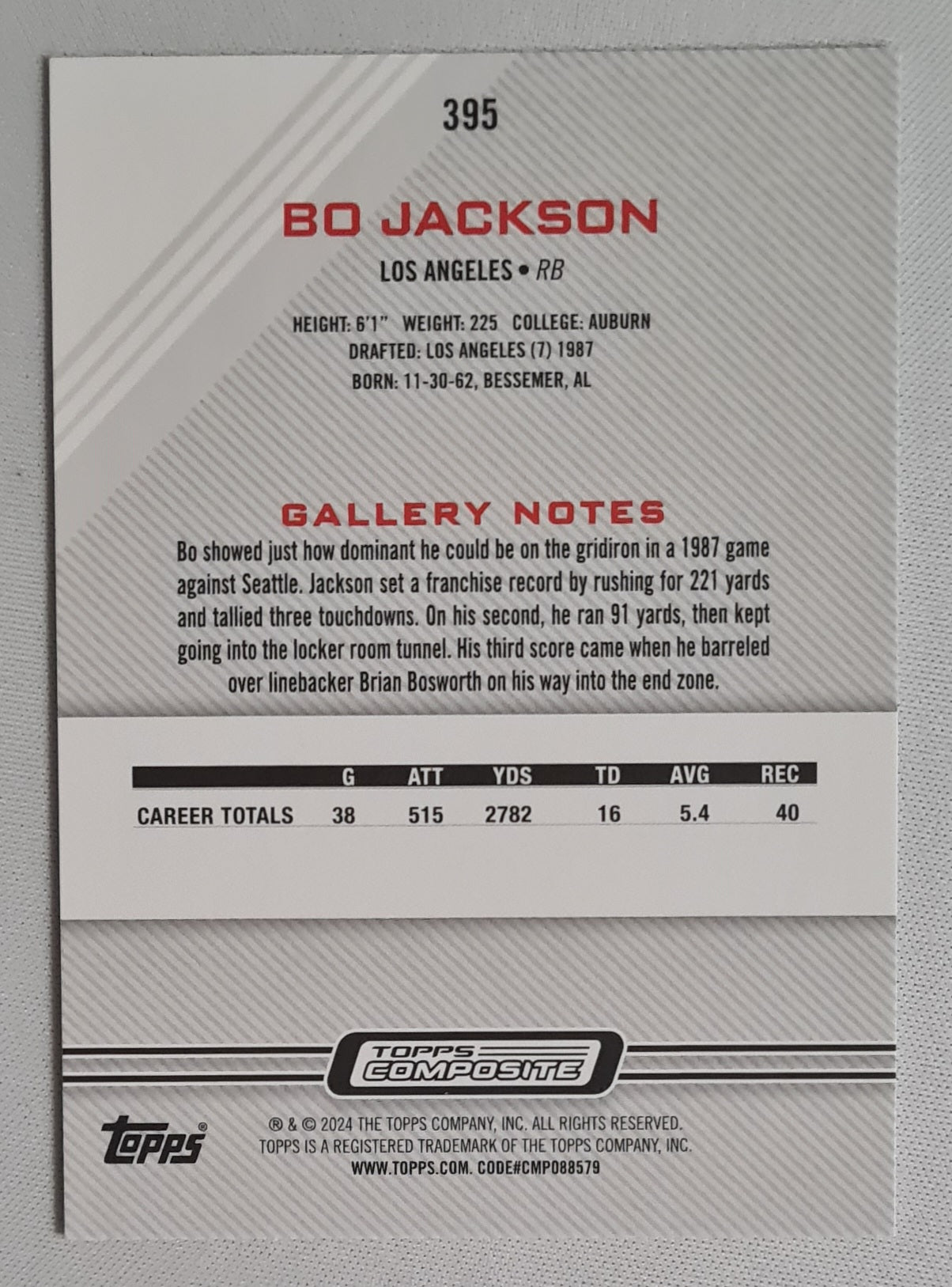 Bo Jackson - 2024 Topps Galler Composite "Gallery Notes" #395