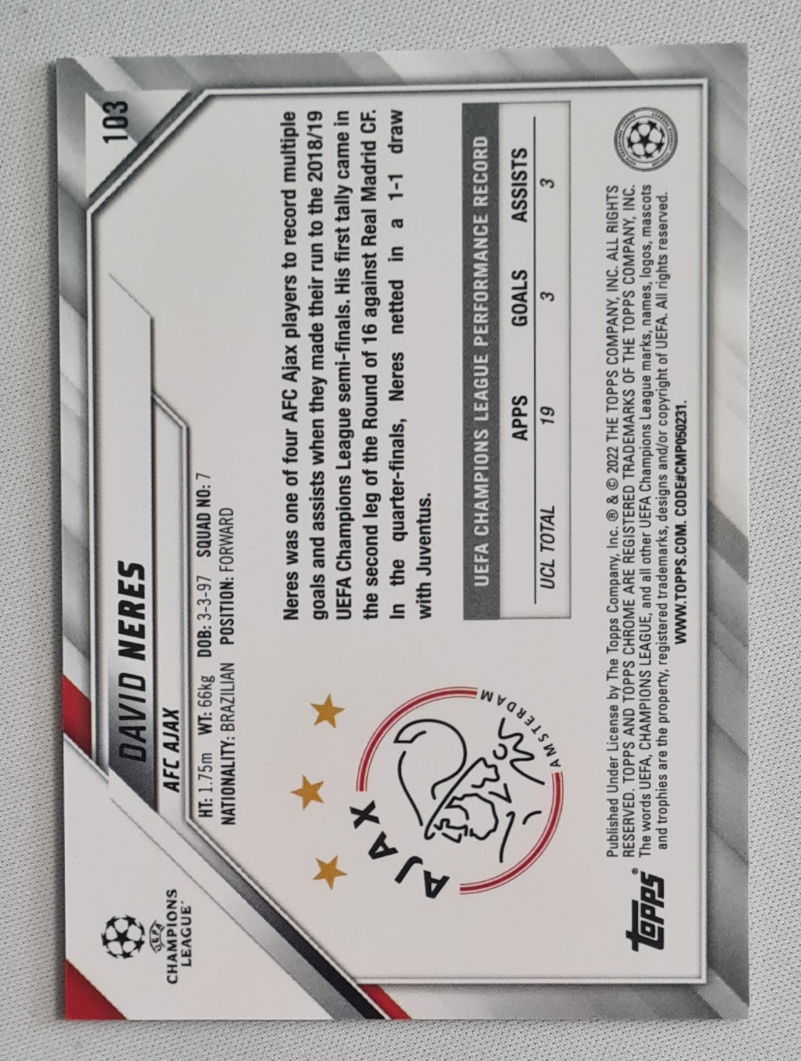 David Neres - 2022 Topps Chrome AFC Ajax Champions League #103