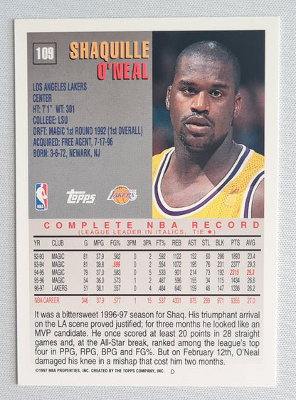 Shaquille O'Neal - 1997 Topps Complete NBA Record L.A. Lakers #108