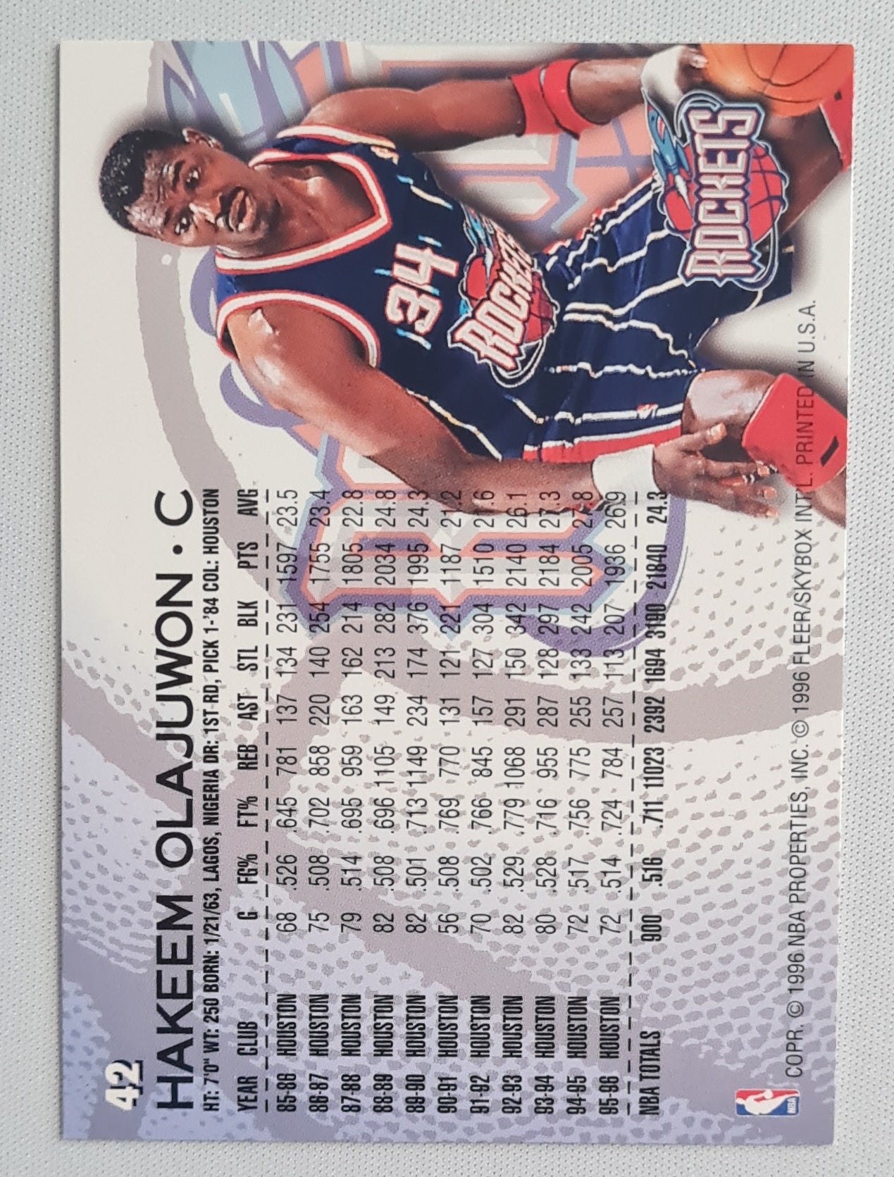 Hakeem Olajuwon - 1996/97 Fleer/Skybox NBA Basketball Houston Rockets  #42