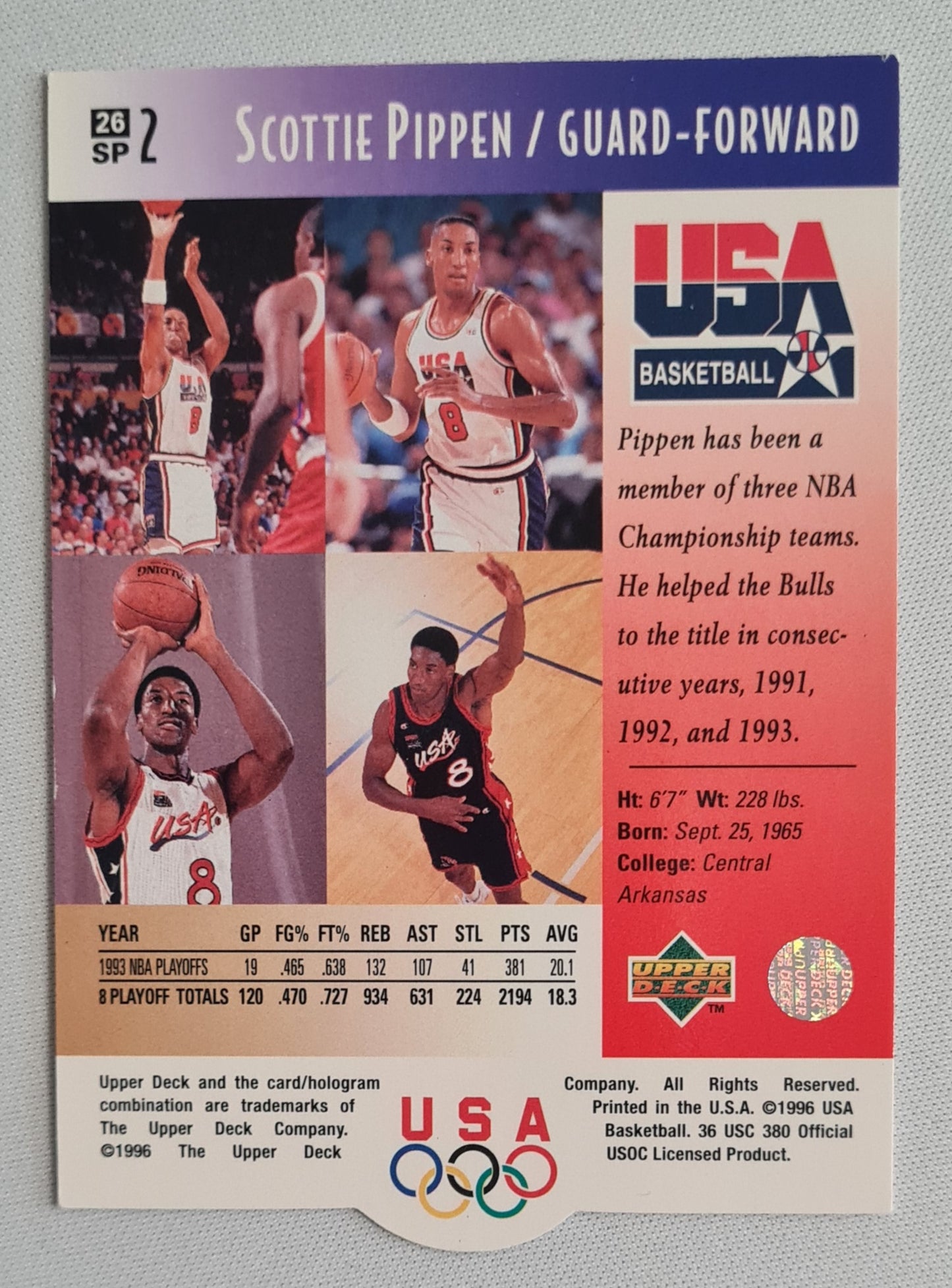 Scottie Pippen - 1996 Upper Deck USA Basketball #26 SP