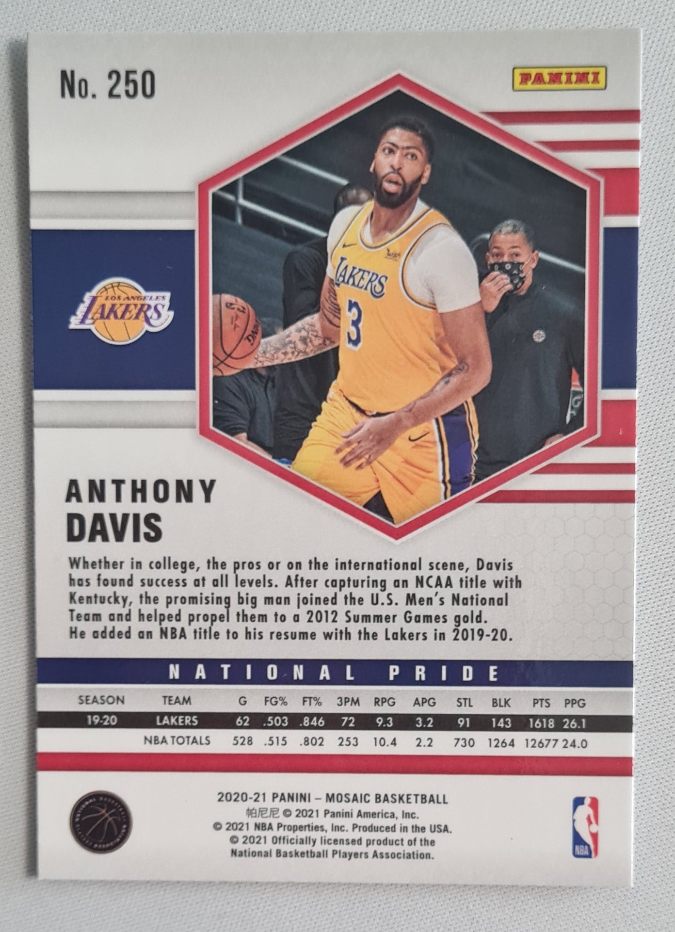 Anthony Davis - 2020/21 Panini Mosaic Basketball L.A. Lakers - National Pride #250