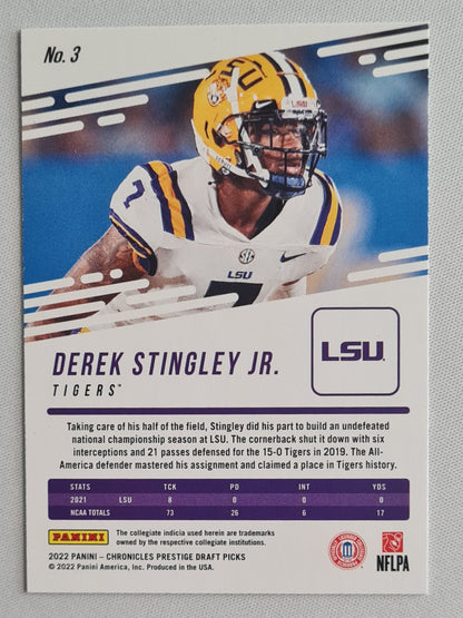 Derek Stingley Jr. - 2022 Panini Chronicles Prestige Draft (RC) Picks LSU Tigers #3