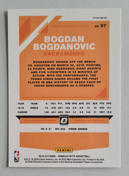 Bogdan Bogdanovic - 2019/20 Panini Donruss Optic Basketball NBA Sacramento Kings #97 Rare Silver Wave