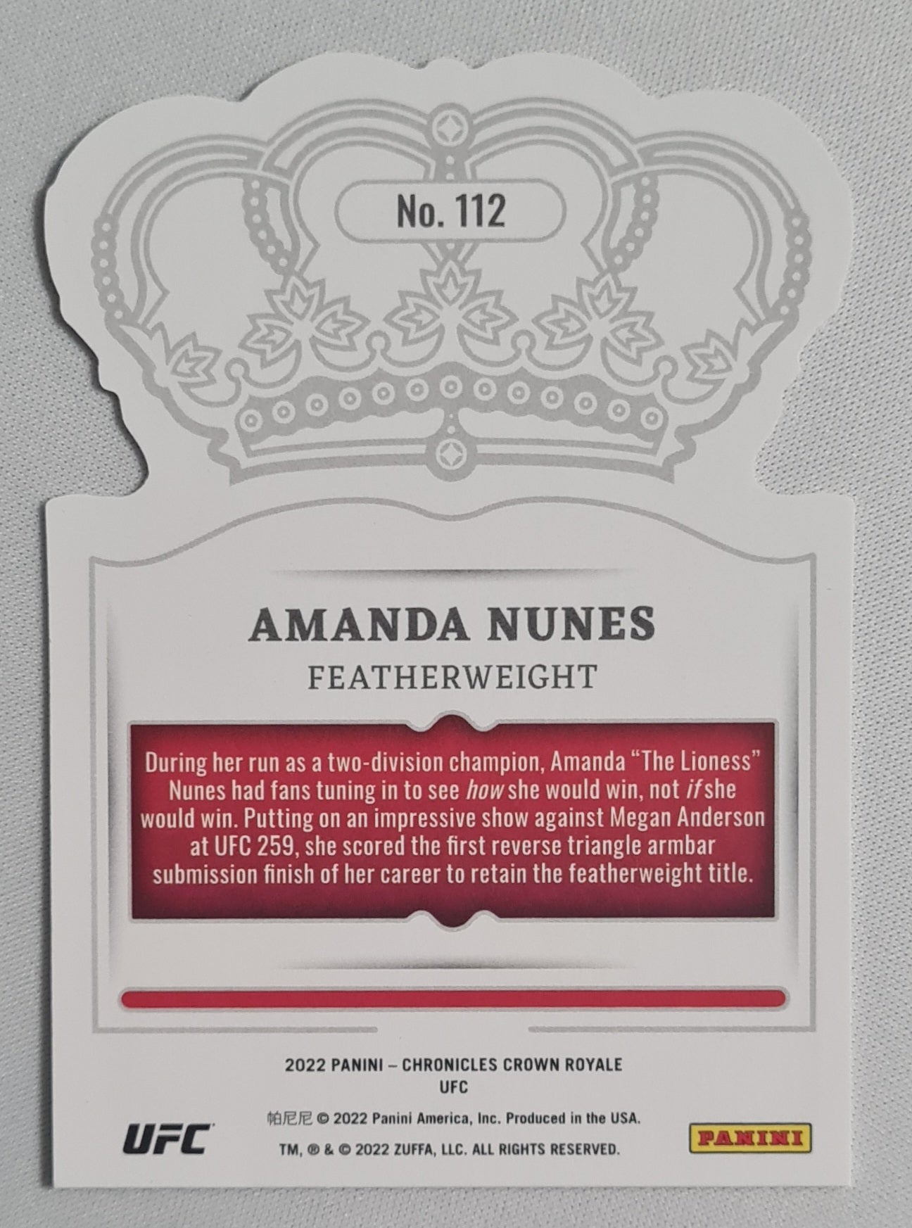 Amanda Nunes - 2022 Panini Chronicles Crown Royale UFC Women's Featherweight #112