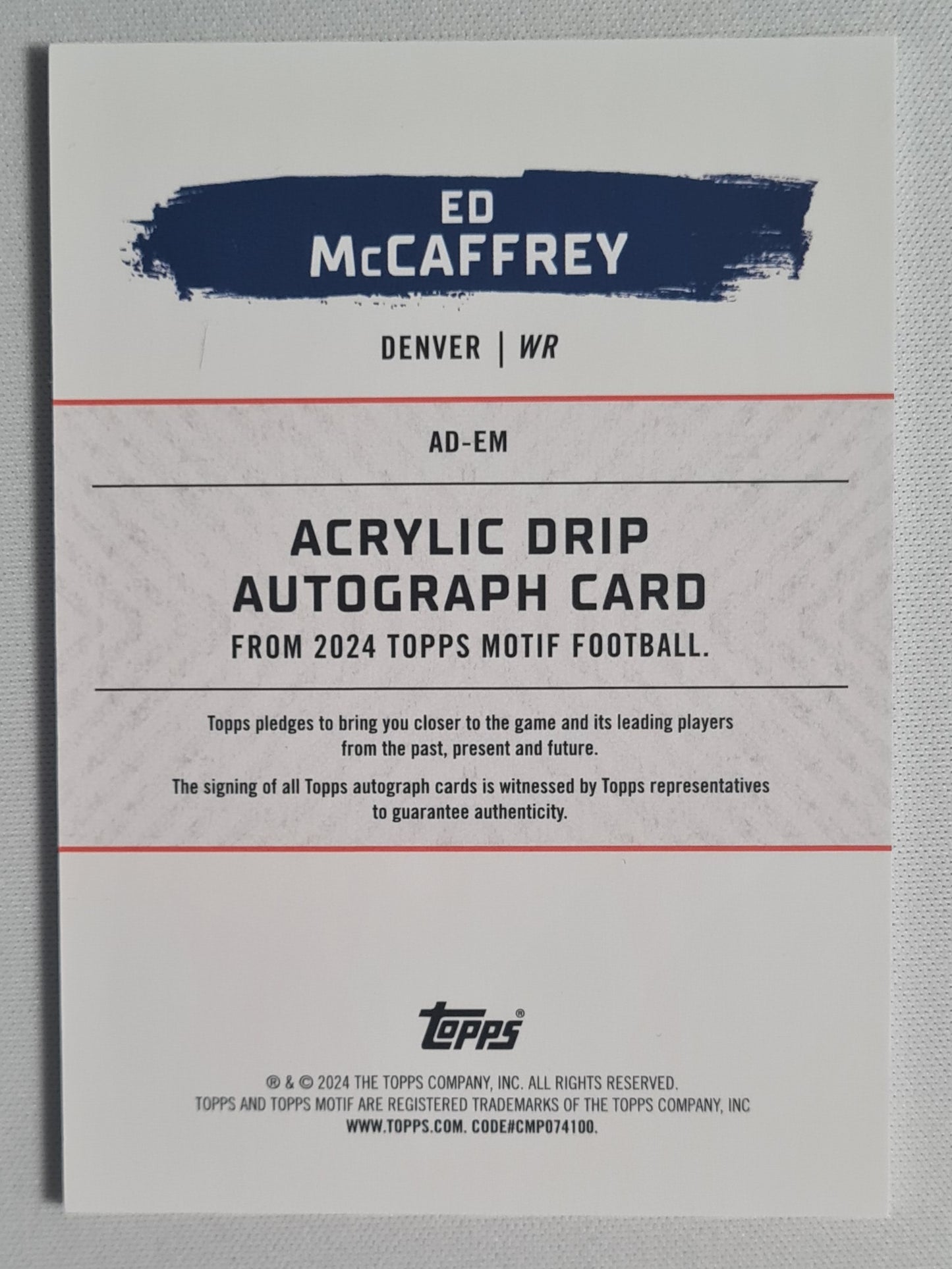 Ed McCaffrey - 2024 Topps Motif Football Acrylic Drip ! NFL Denver Broncos #AD-EM /10 Autograph