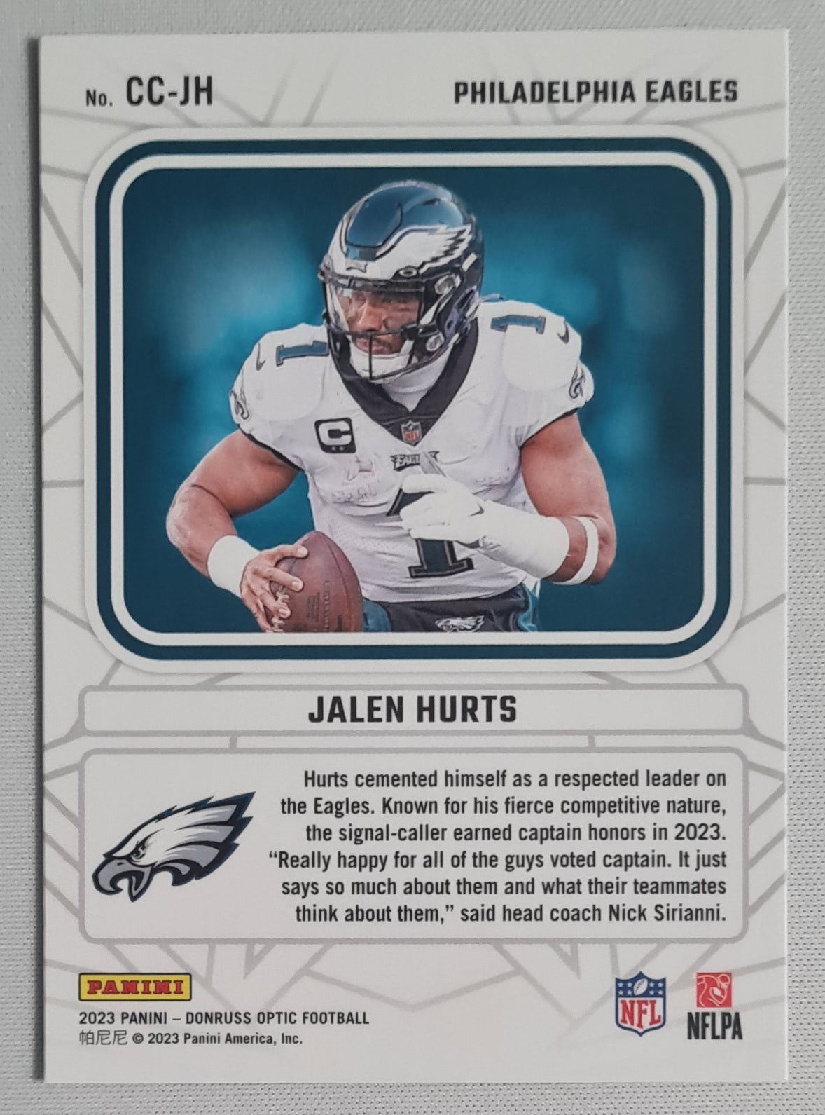 Jalen Hurts - 2023 Panini Donruss Optic Football Philadelphia Eagles Captain in Charge #CC-JH