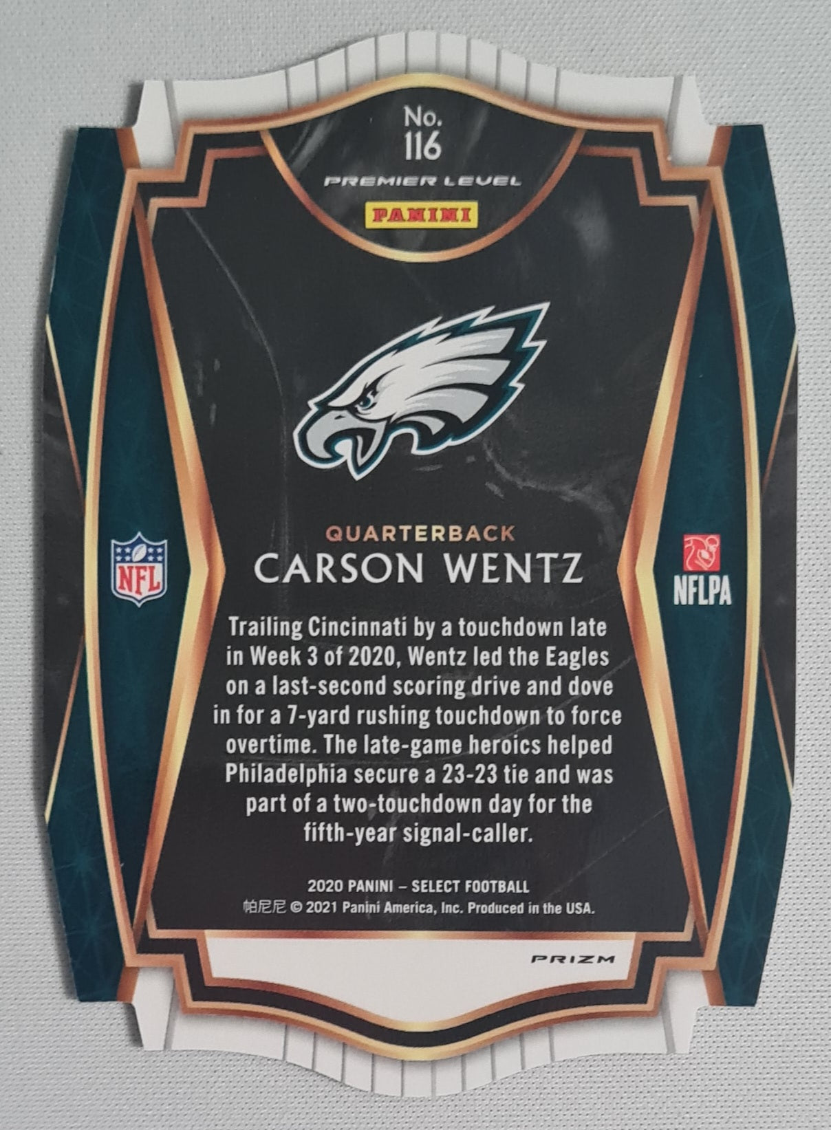 Carson Wentz - 2020 Panini Select Football Die Cut Premier Level NFL Philadelphia Eagles #116