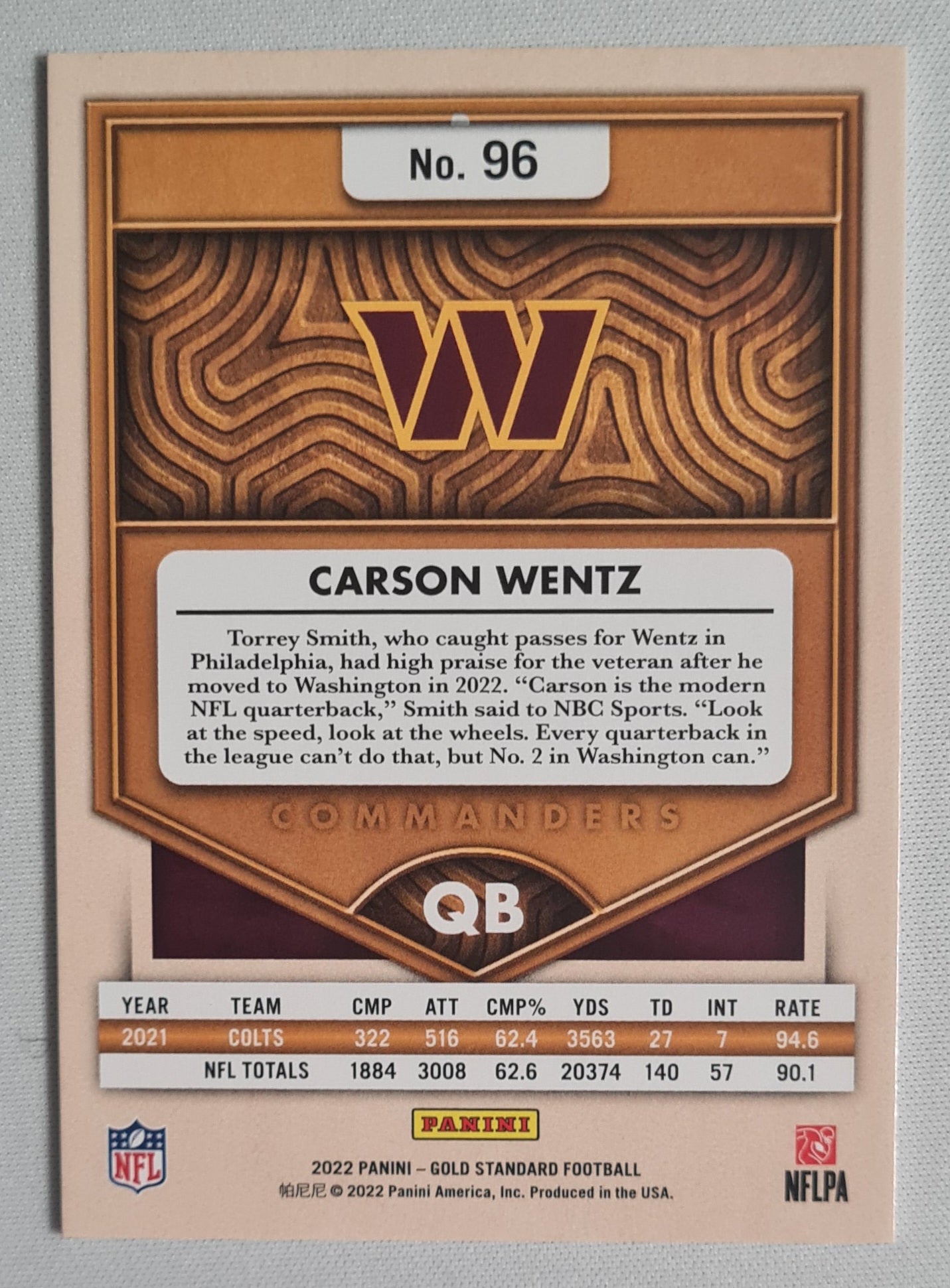 Carson Wentz - 2022 Panini Gold Standard Football Washington Commanders #96 Gold /30