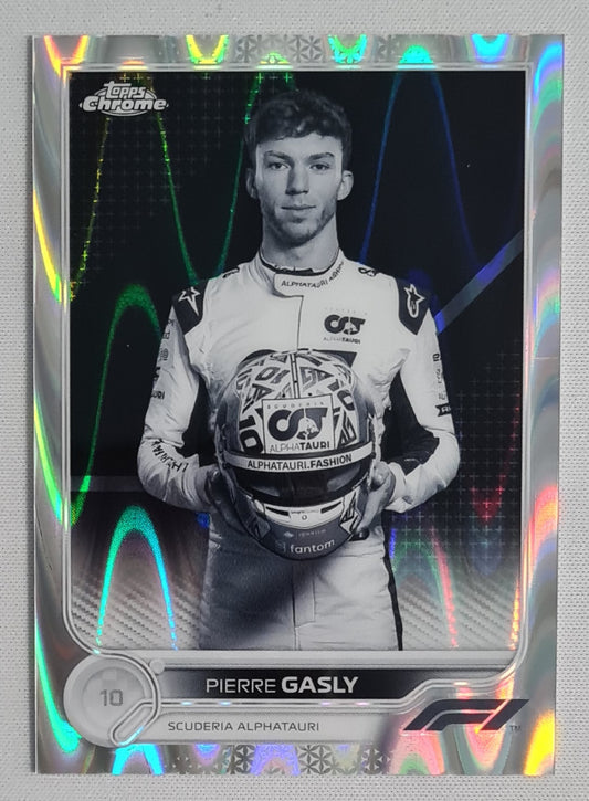 Pierre Gasly - 2022 Topps Chrome F-1 Scuderia Alphatauri #44 Black & White Ray Wave