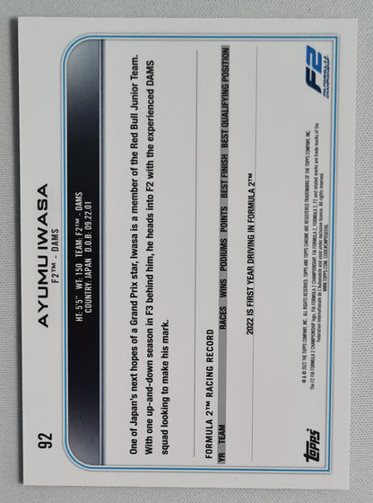 Ayumu Iwasa - 2022 Topps Chrome F2 tm DAMS  #92 Black & White Ray Wave