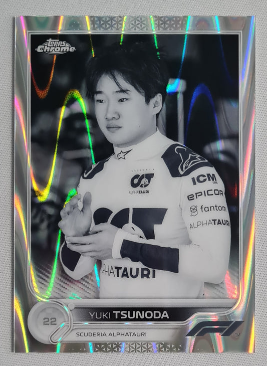 Yuki Tsunoda - 2022 Topps Chrome F-1 Scuderia Alphatauri #62 Black & White Ray Wave