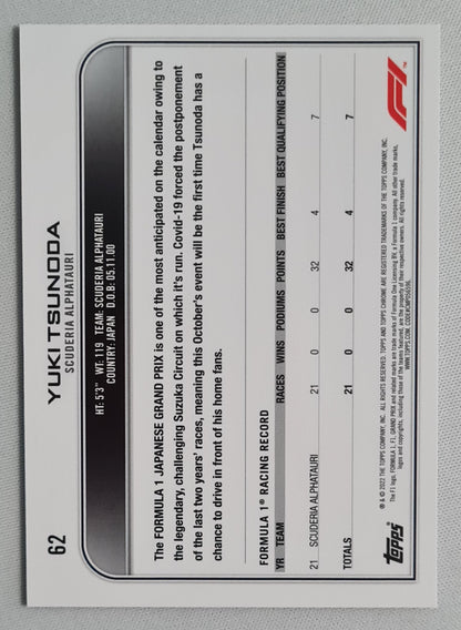 Yuki Tsunoda - 2022 Topps Chrome F-1 Scuderia Alphatauri #62 Black & White Ray Wave