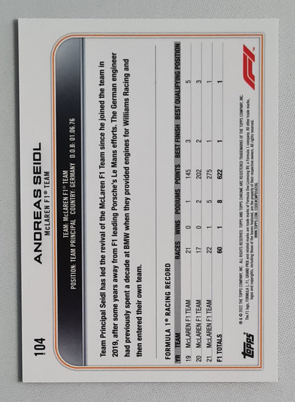 Andreas Siedl - 2022 Topps Chrome McLaren F-1 Team  #104 Black & White Ray Wave