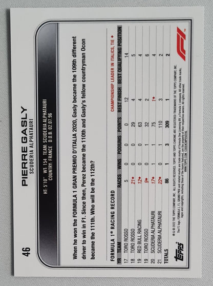Pierre Gasly - 2022 Topps Chrome F-1 Scuderia Alphatauri # 46 Black & White Ray Wave