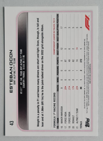 Esteban Ocon - 2022 Topps F-1 BWT Alpine Formula One Team #43 checker