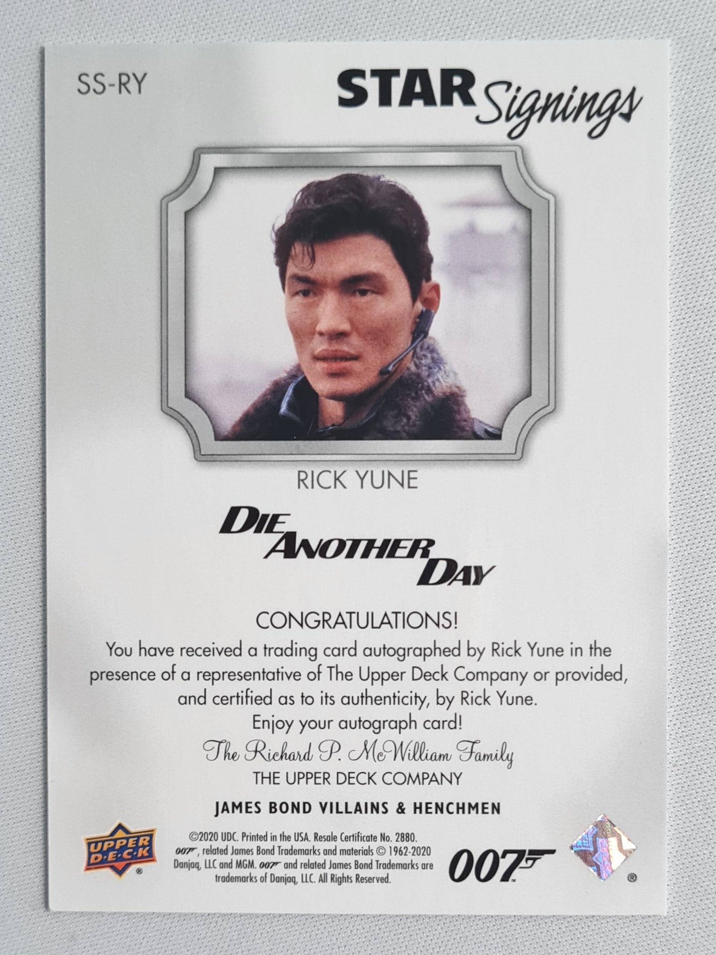 Rick Yune - 2020 Upper Deck James Bond Die Another Day - Star Signings #SS-RY /Autograph