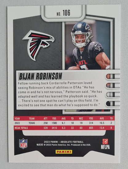 Bijan Robinson - 2023 Panini Absolute Football NFL Atlanta Hawks #106