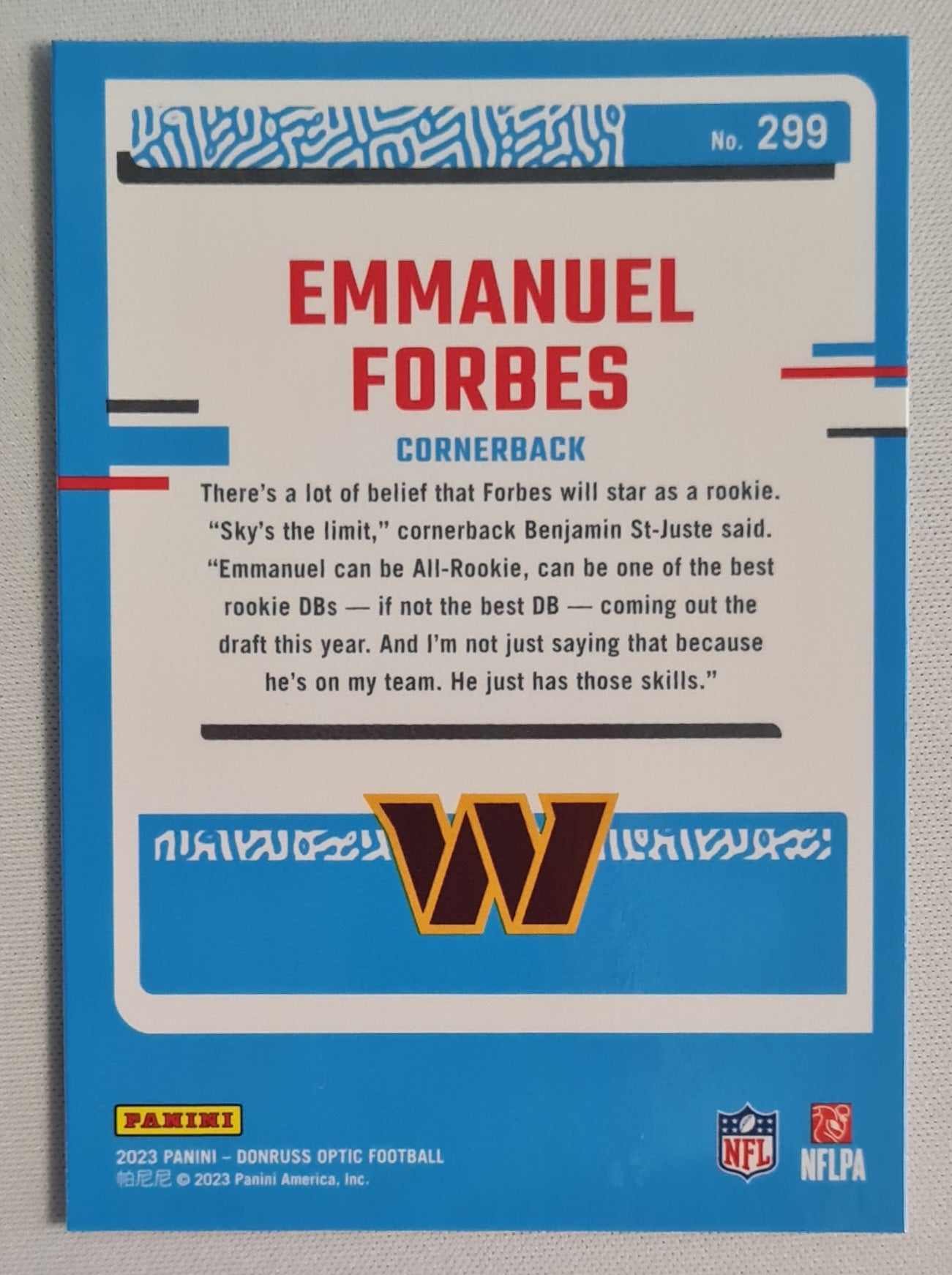 Emmanuel Forbes - 2023 Panini Donruss Optic Football Rated Rookie - NFL Washington #299