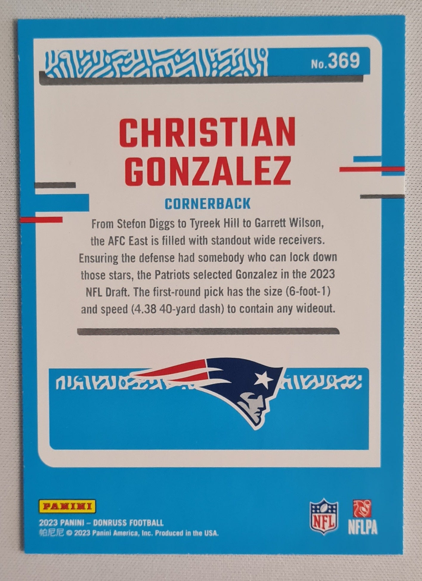 Christian Gonzalez - 2023 Panini Donruss Football Rated Rookie - NFL Patriots #369