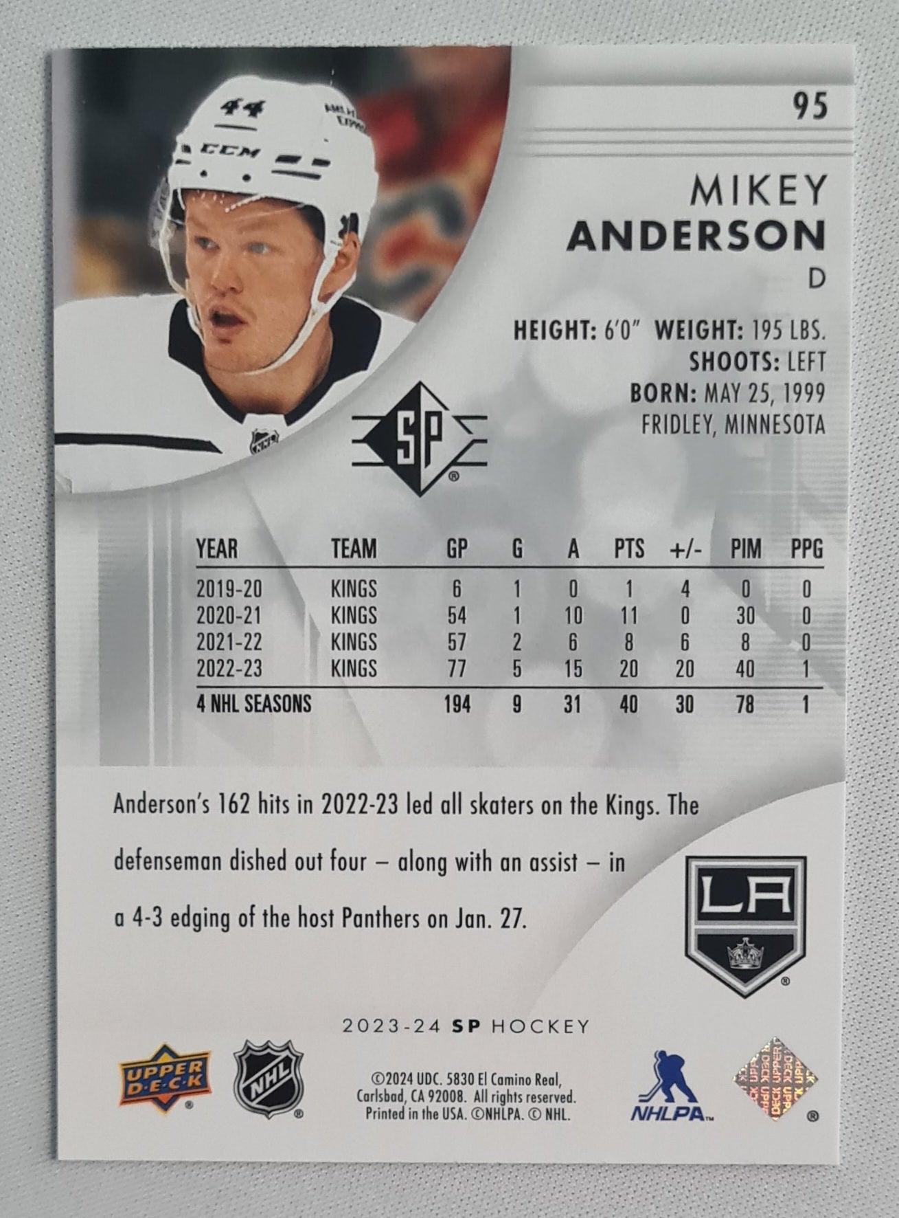 Mikey Anderson - 2024 Upper Deck NHL LA Kings #95 SP