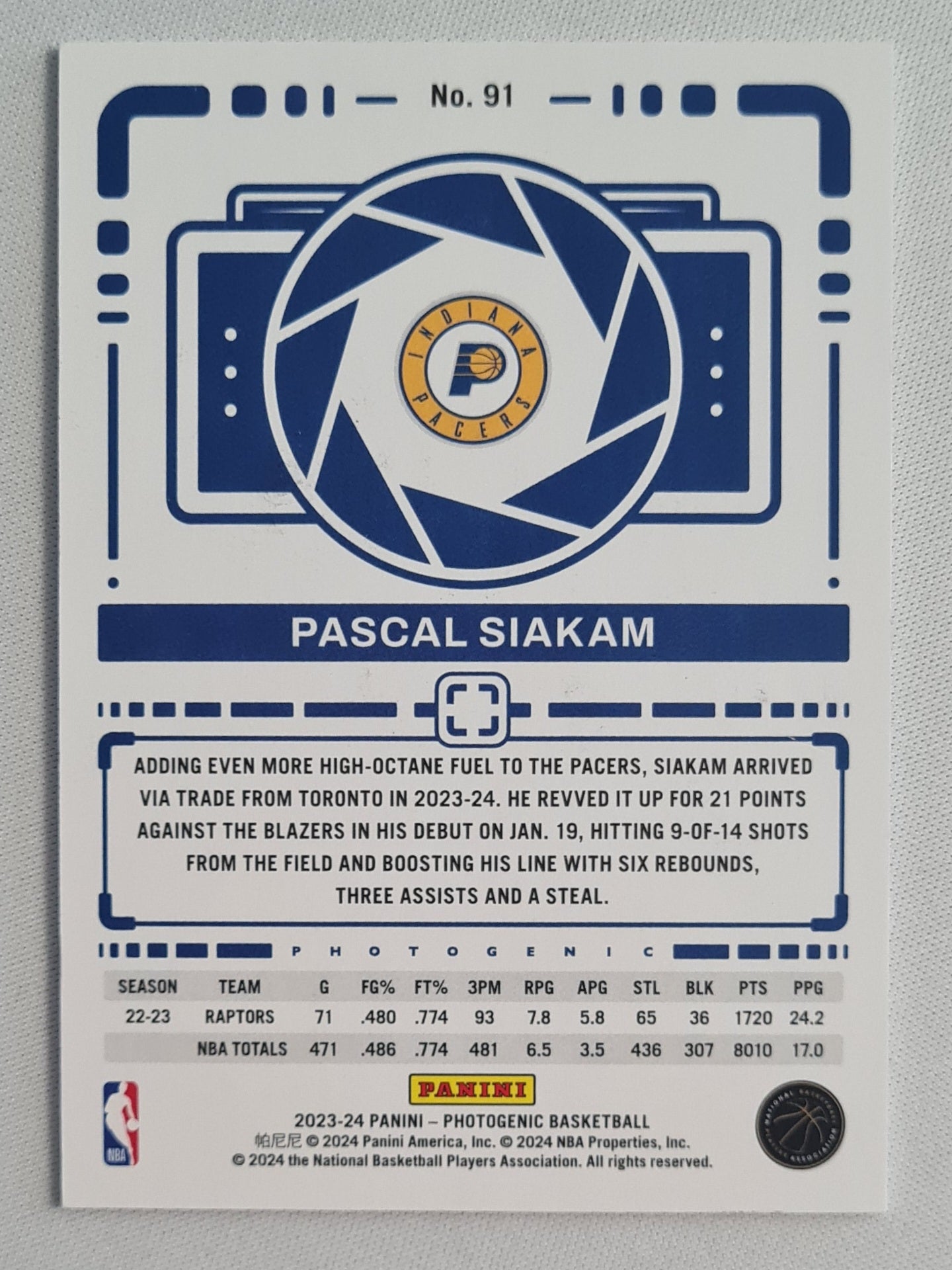Pascal Siakam - 2023/24 Panini Photogenic Basketball NBA Indiana Pacers #91