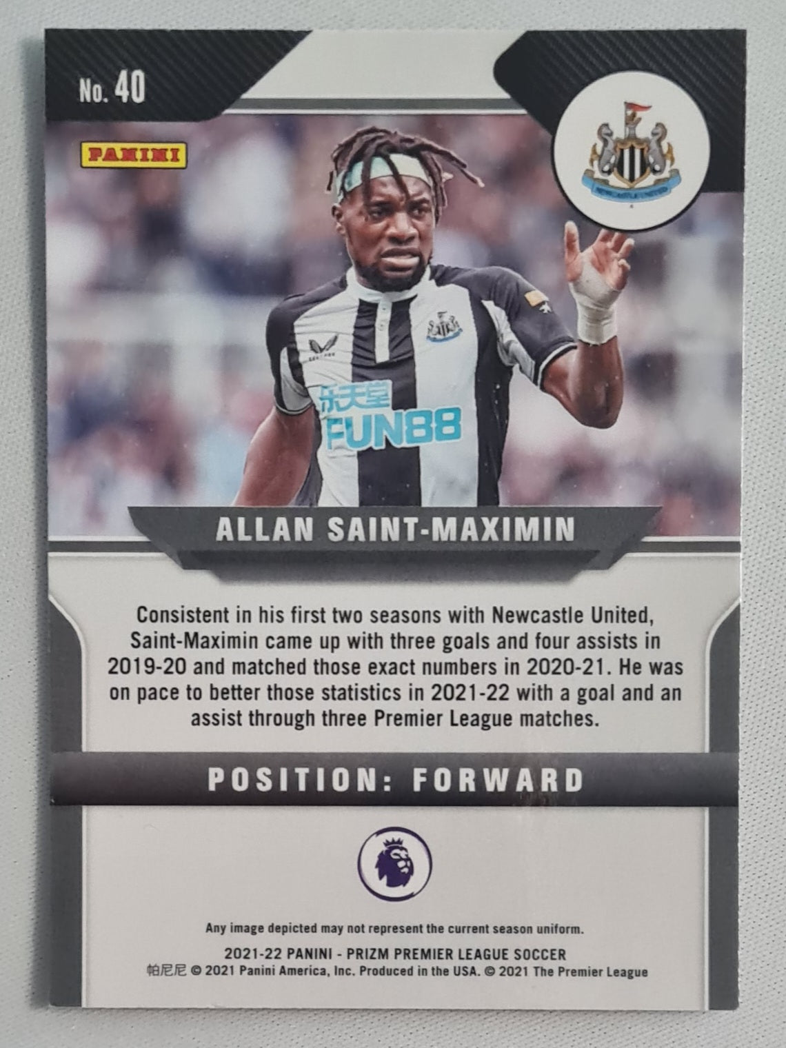 Allan Saint-Maximin - 2021/22 Panini Prizm Premier League Soccer Newcastle #40