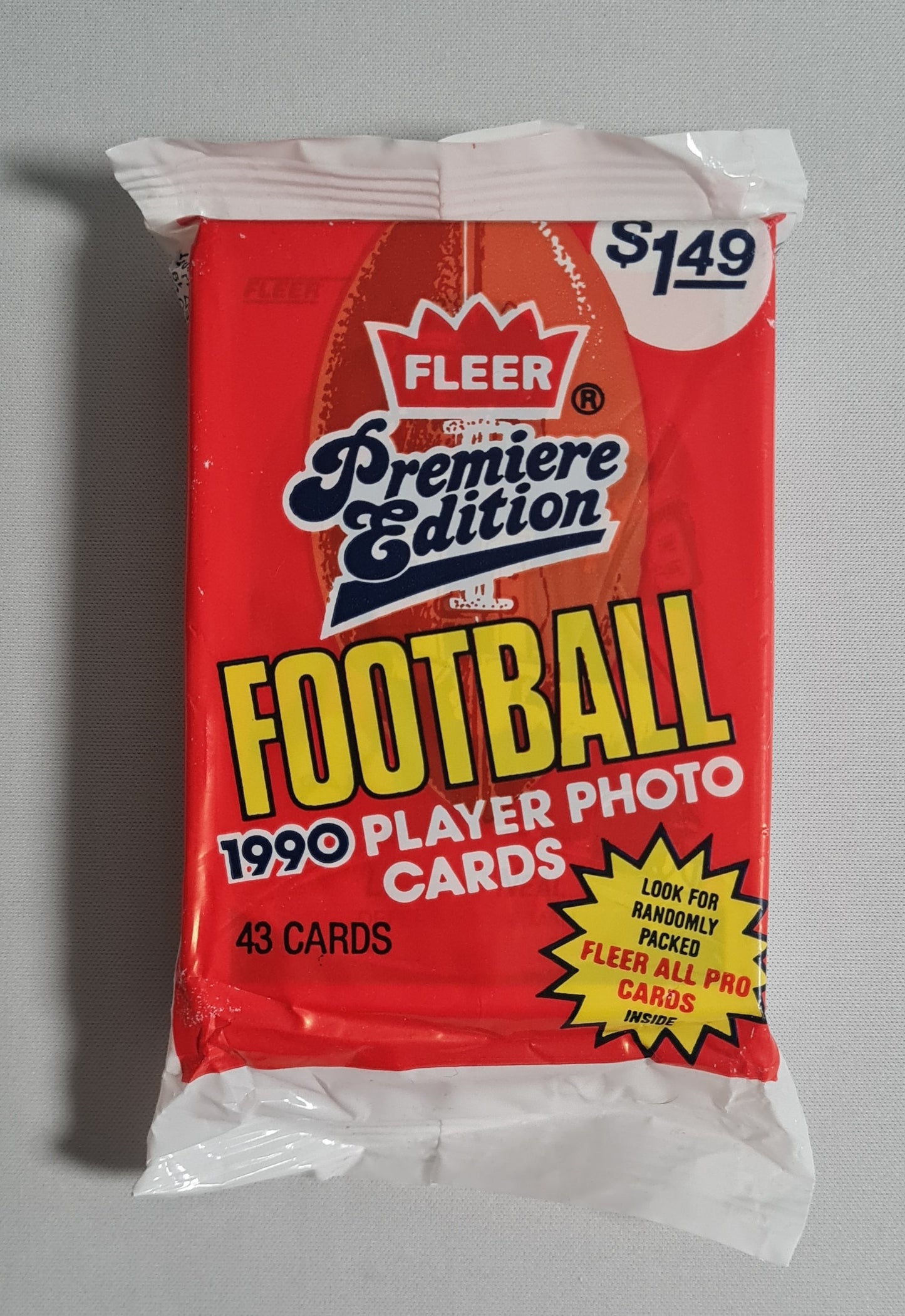 Football Cards  (One Pack)- 1990 Fleer Premiere Edition Football Player Photo Cards 43 Card Pack Sealed