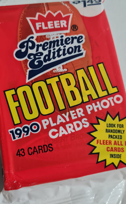 Football Cards  (One Pack)- 1990 Fleer Premiere Edition Football Player Photo Cards 43 Card Pack Sealed