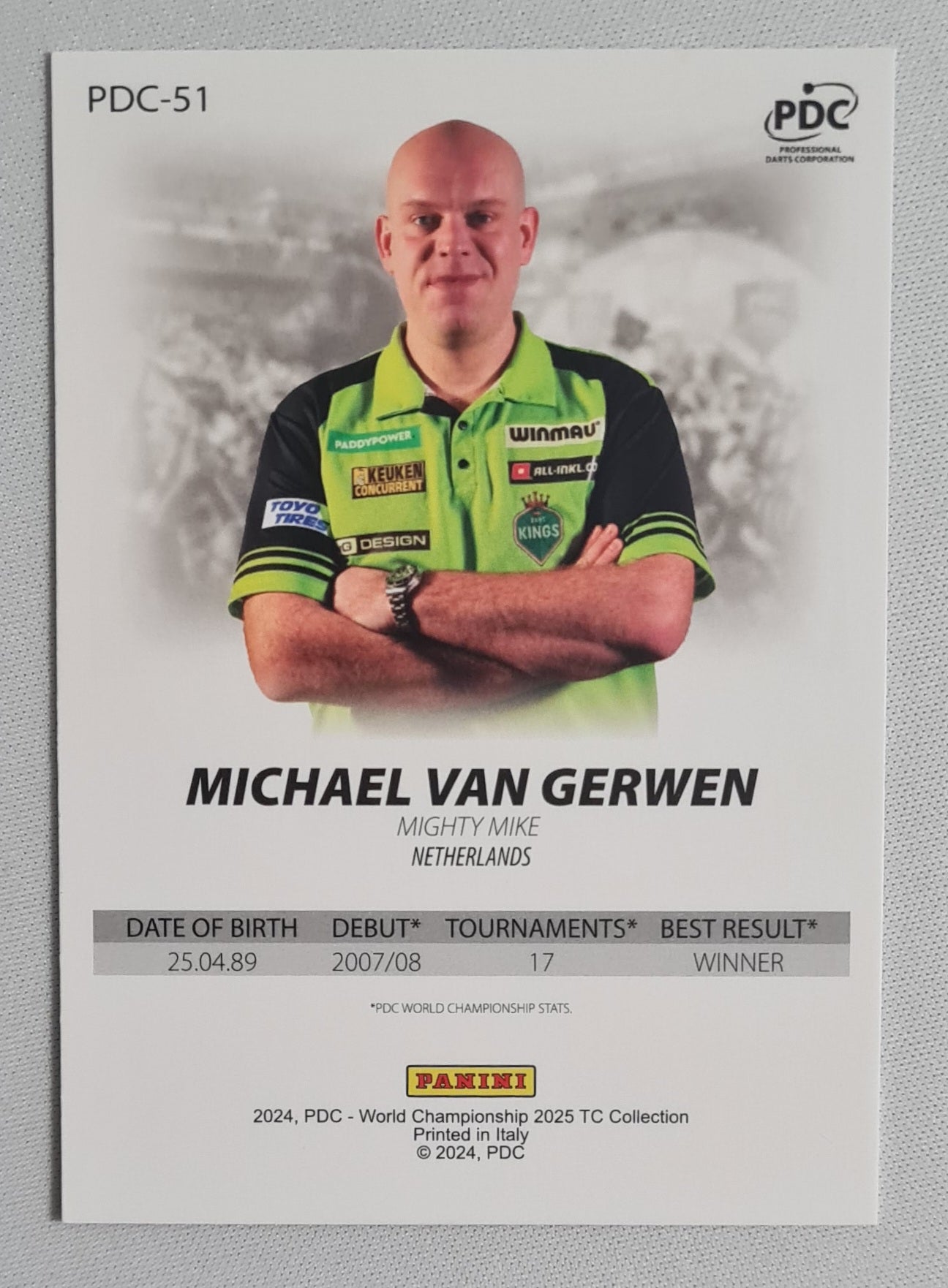 Michael van Gerwen - 2024 Panini PDC World Championship Darts "Mighty Mike" Netherlands  #PDC-51