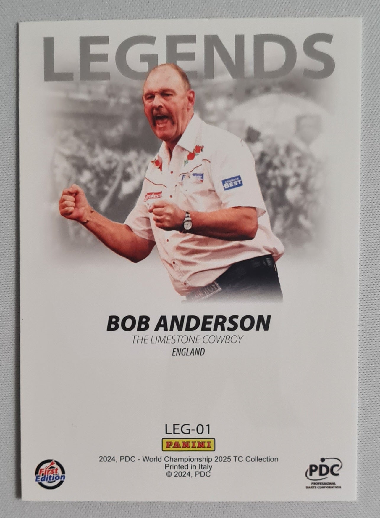 Bob Anderson - 2024 Panini PDC World Championship Darts - Legends "The Limestone Cowboy" England  #LEC-01