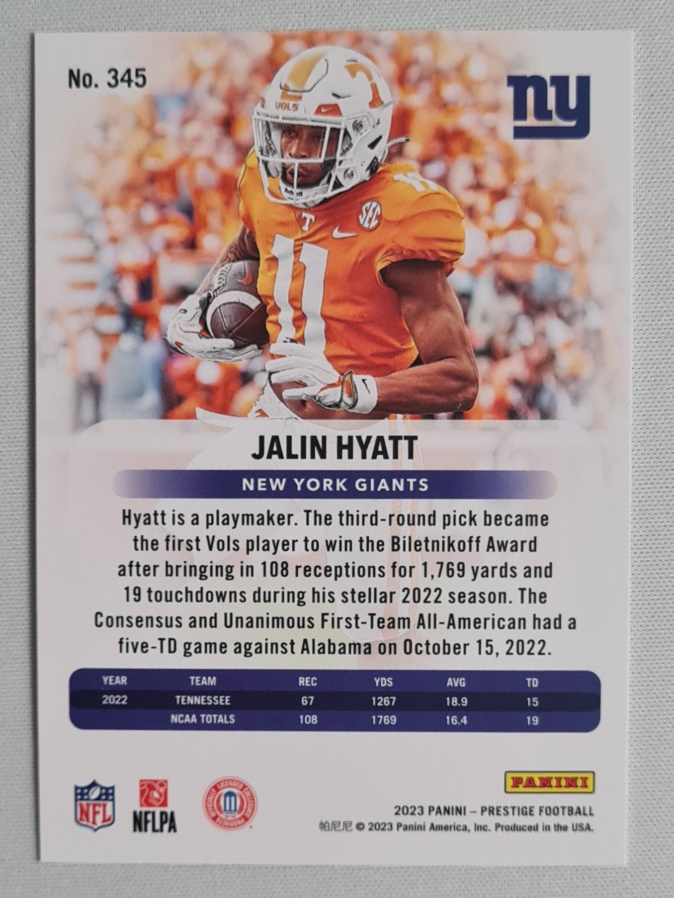 Jalin Hyatt - 2023 Panini Prestige Football (NFL New York Giants) #345 (RC)