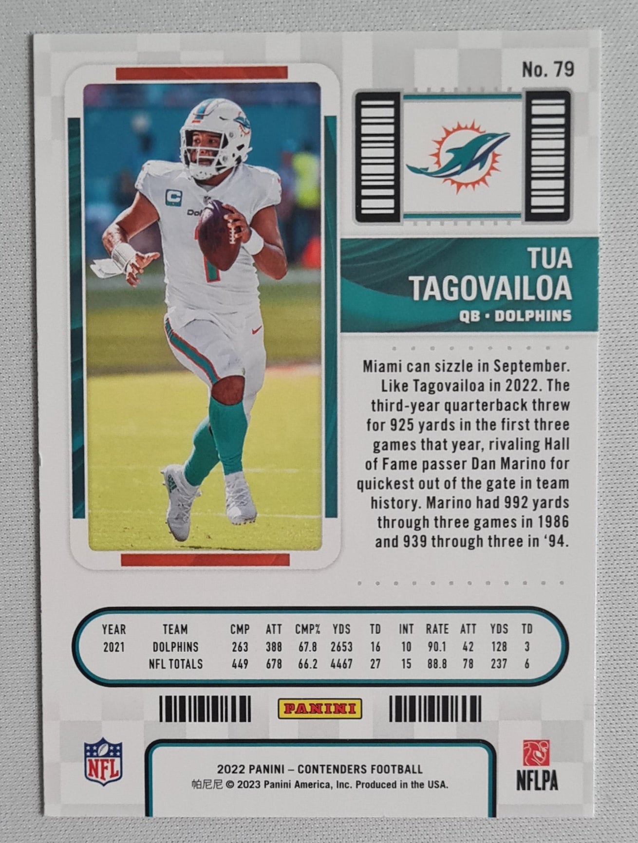 Tua Tagovailoa - 2022 Panini Contenders Football NFL Miami Dolpins Season Ticket #79