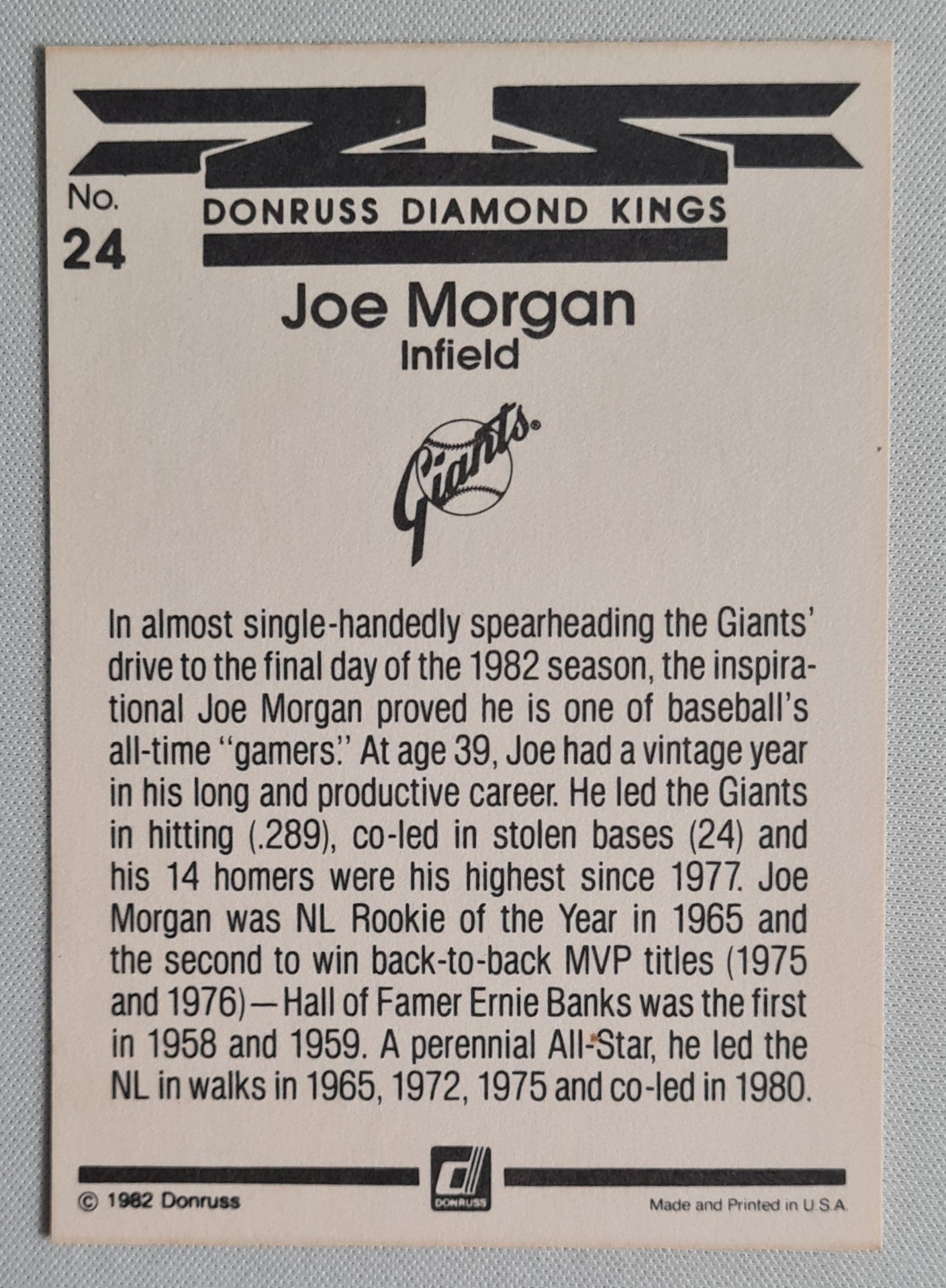Joe Morgan - 1982 Donruss Diamond Kings Giants #24