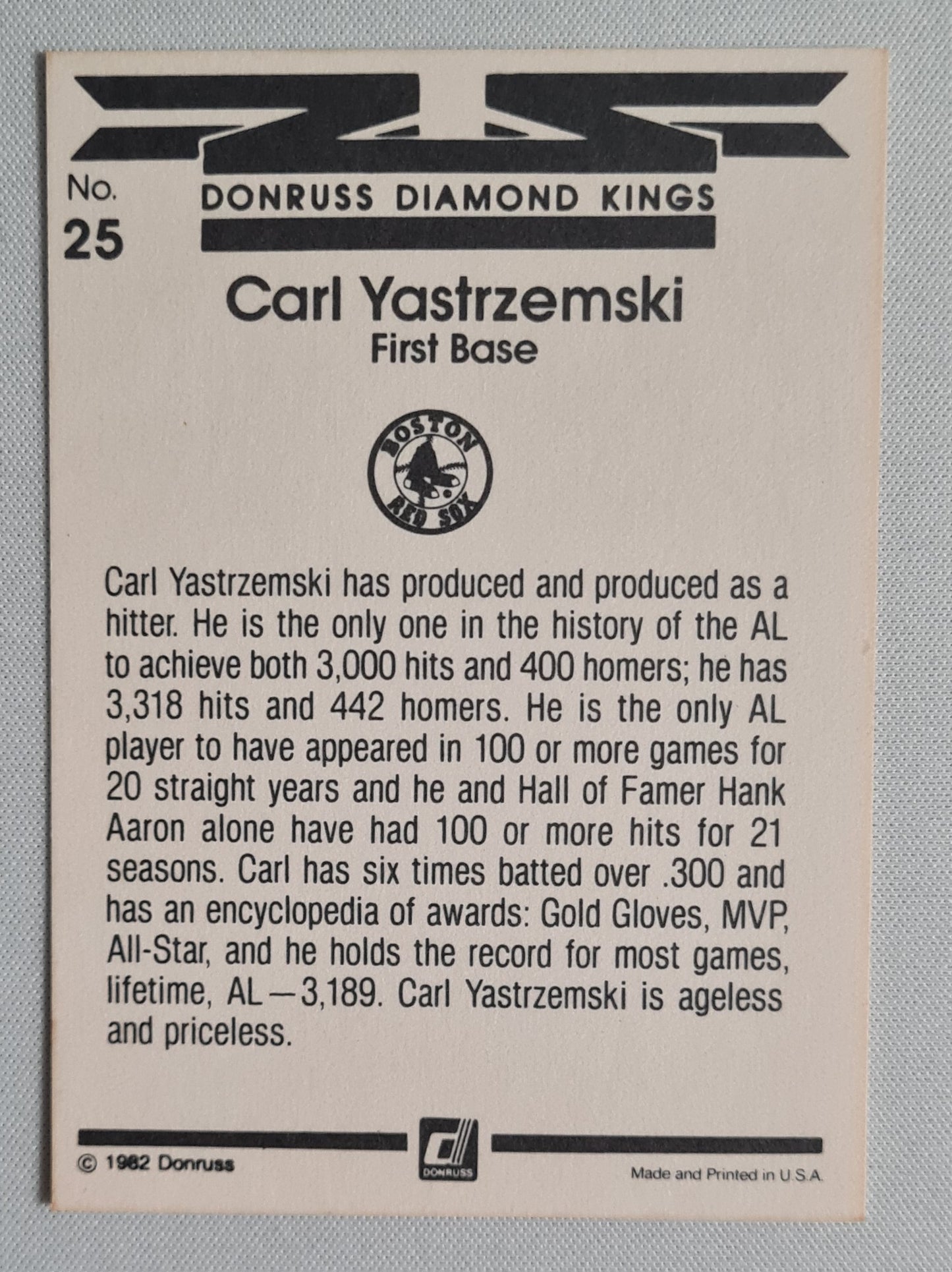 Carl Yastrzemski - 1982 Donruss Diamond Kings Red Socks #25