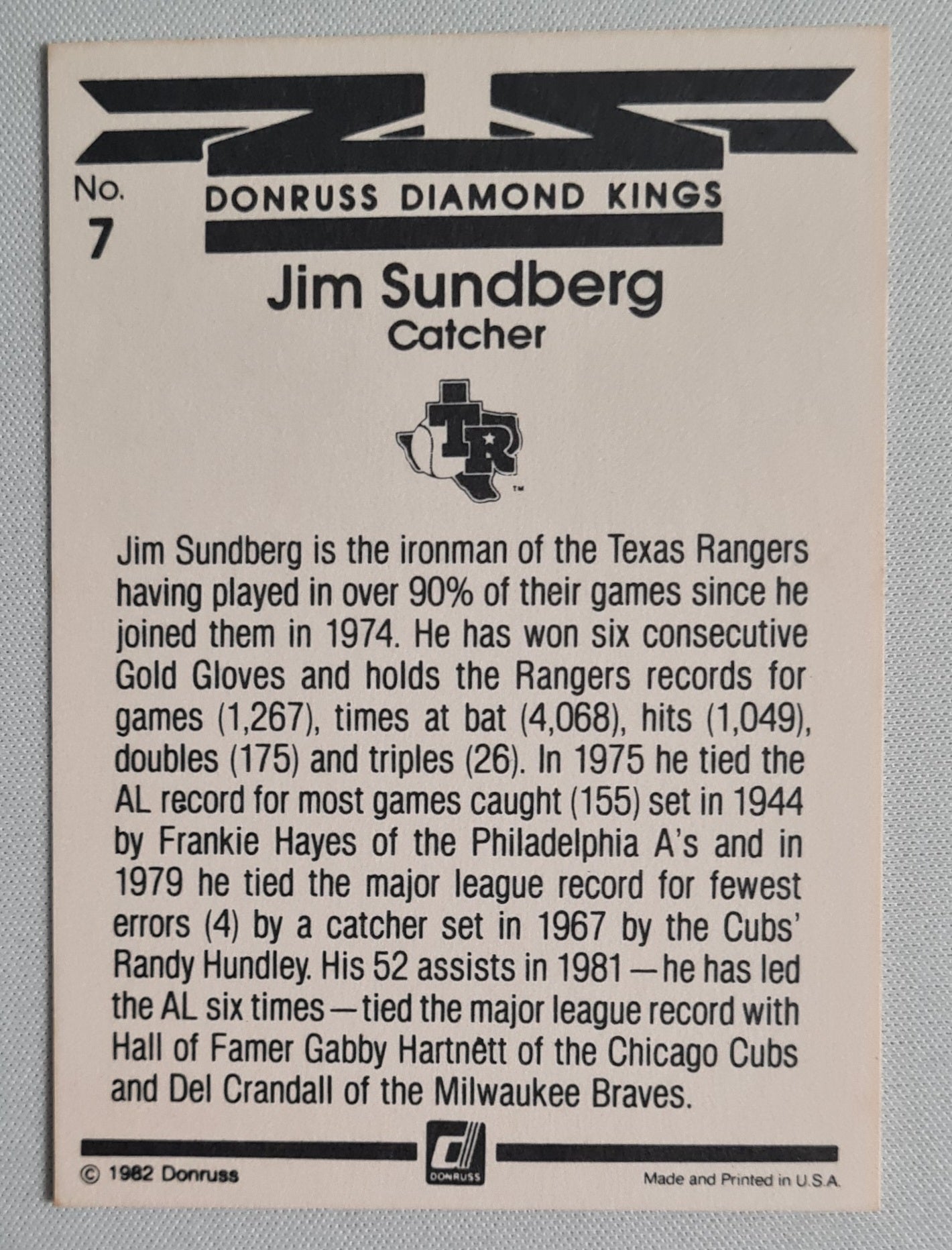 Jim Sundberg - 1982 Donruss Diamond Kings Rangers #7
