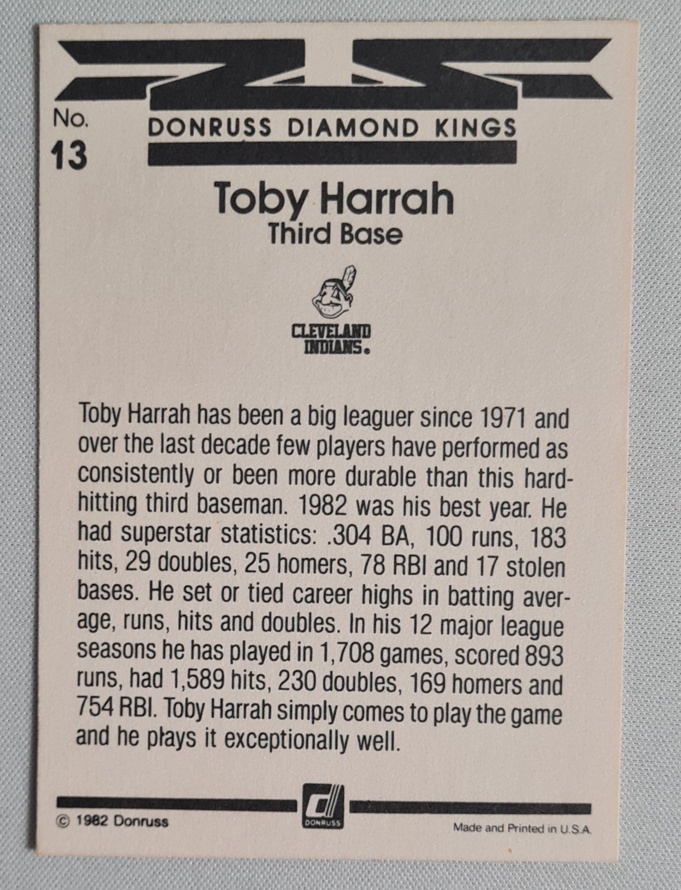 Toby Harrah -1982 Donruss Diamond Kings Indians #13