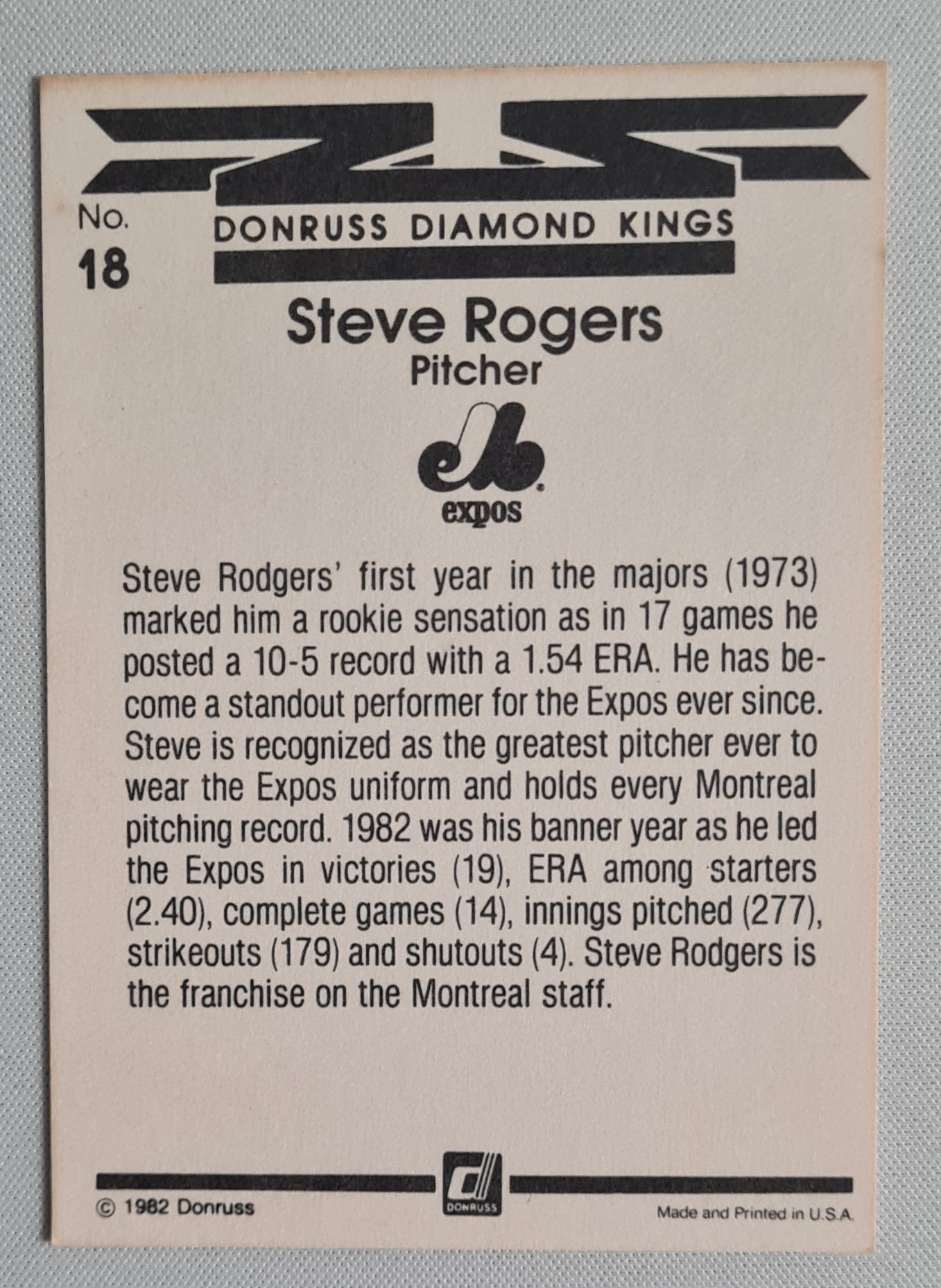 Steve Rogers - 1982 Donruss Diamond Kings Expos #18