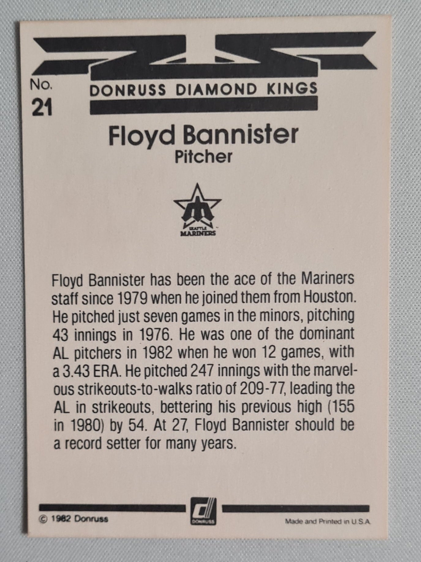 Floyd Bannister - 1982 Donruss Diamond Kings Mariners #21