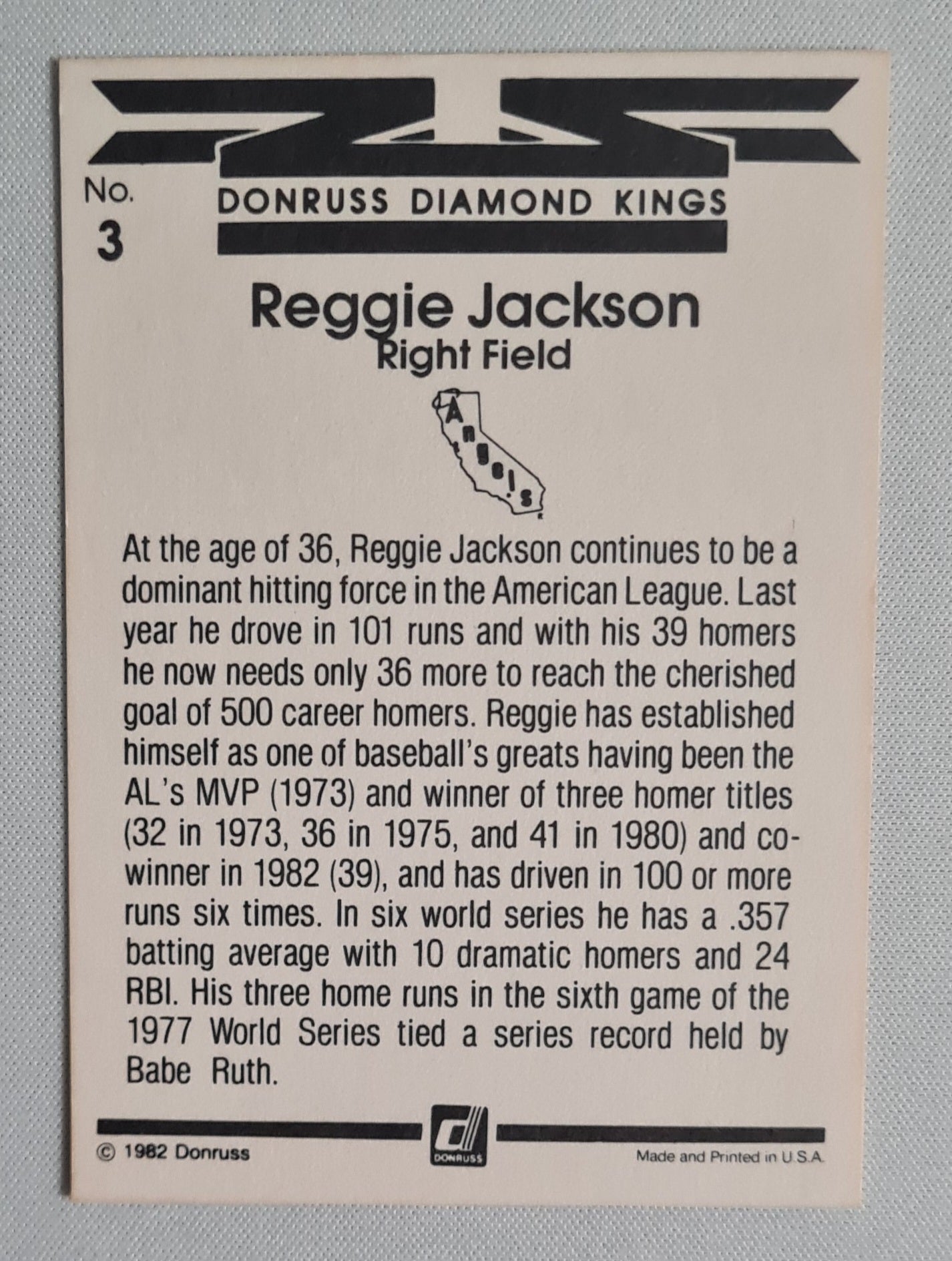 Reggie Jackson - 1982 Donruss Diamond Kings Angels #3