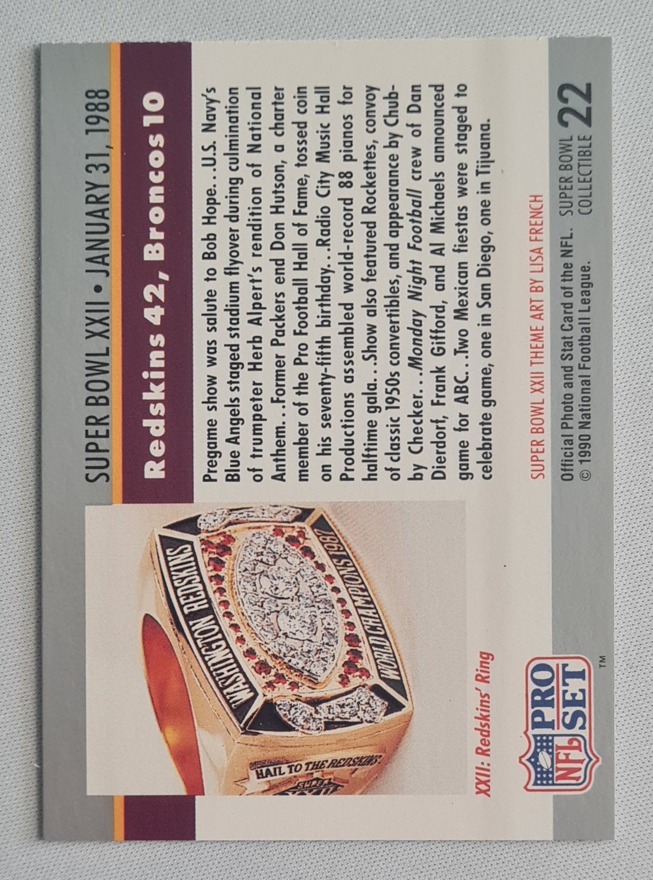 Super bowl Logo - 1990 National Football Lague Super Bowl XXII January 31, 1988 #22