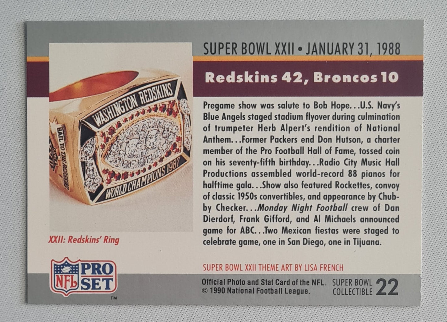 Super bowl Logo - 1990 National Football Lague Super Bowl XXII January 31, 1988 #22