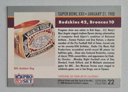 Super bowl Logo - 1990 National Football Lague Super Bowl XXII January 31, 1988 #22