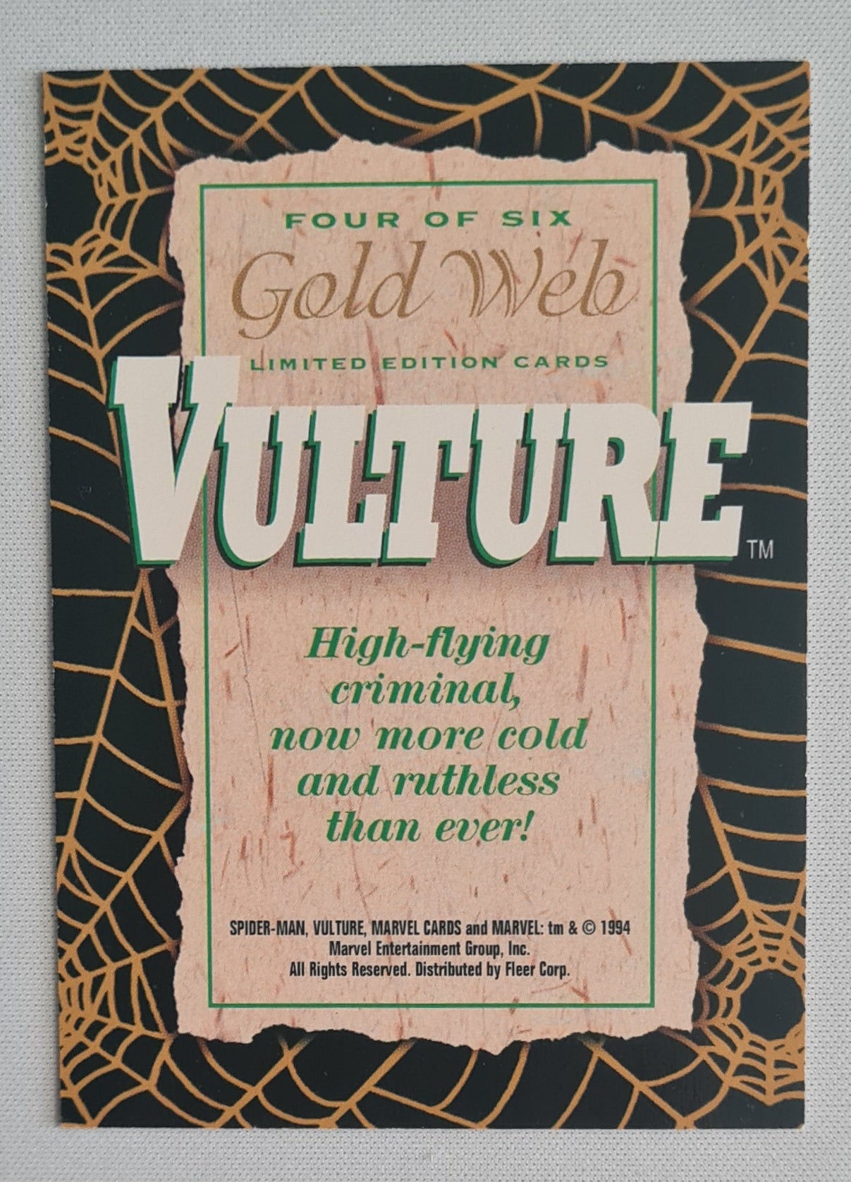 Vulture - 1994 Marvel Cards (Spiderman, Vulture Cards) GOLD WEB Limited Edition Cards - Four of Six