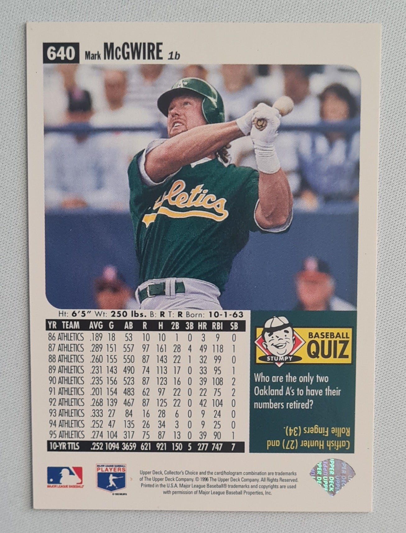 Mark McGwire - 1996 Upper Deck MLB Baseball Oakland Athletics #640