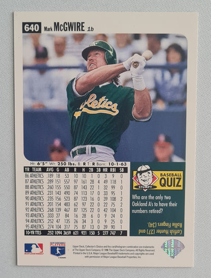 Mark McGwire - 1996 Upper Deck MLB Baseball Oakland Athletics #640