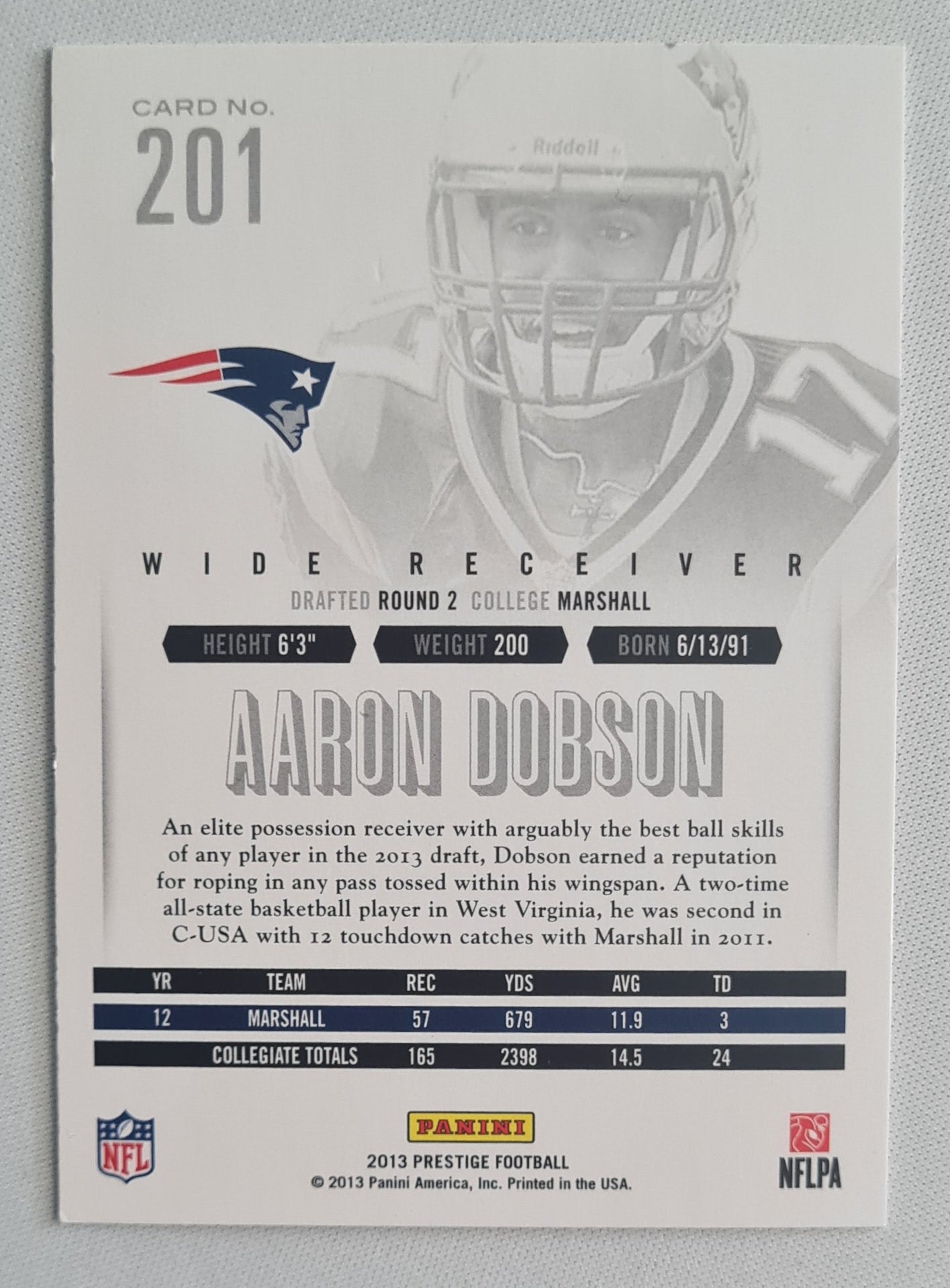 Aaron Dobson - 2013 Panini Prestige Football (RC) NFL New England Patriots #201 ROOKIE
