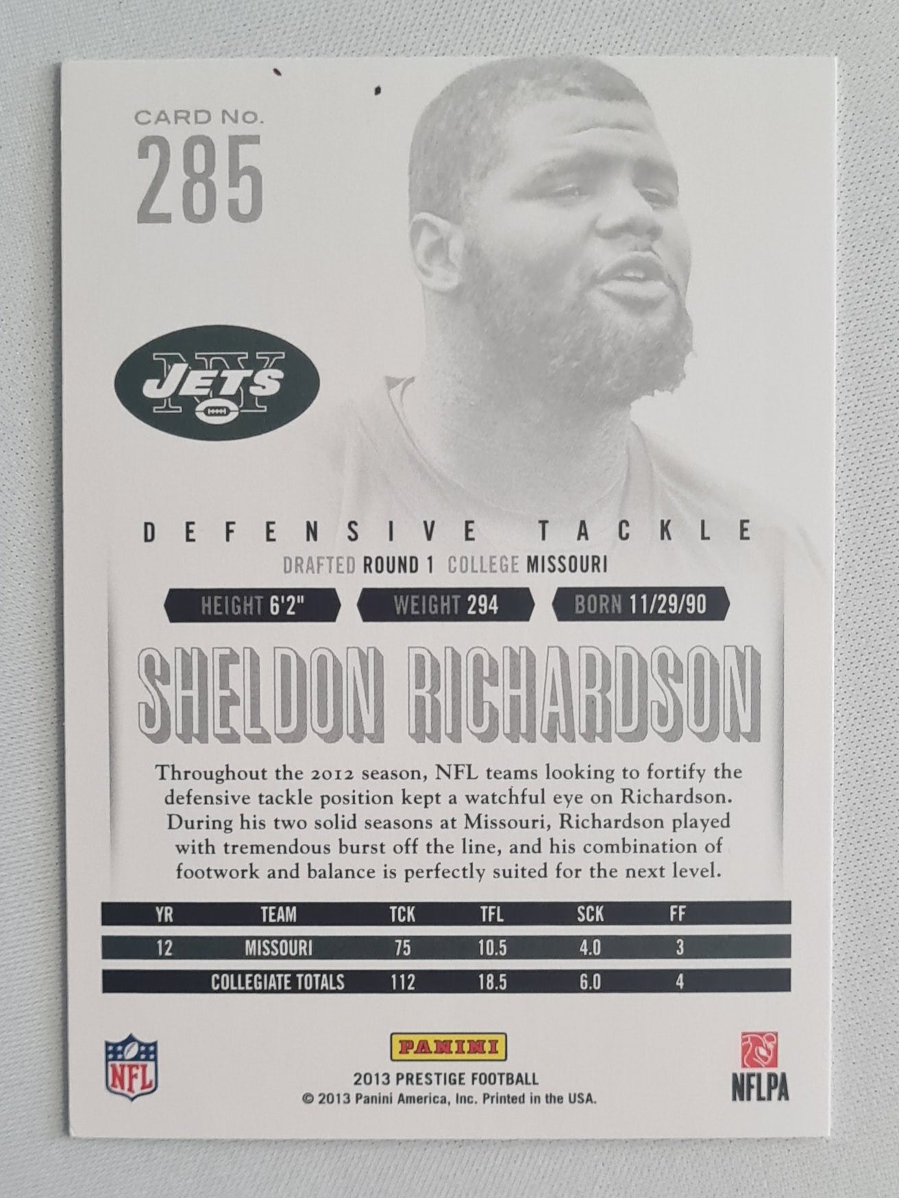 Sheldon Richardson - 2013 Panini Prestige Football (RC) NFL New York Jets #285 ROOKIE